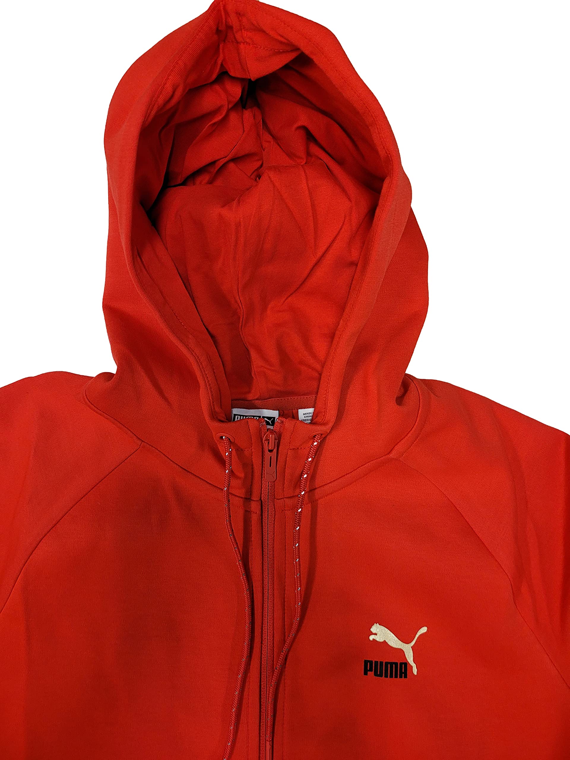 Puma High Risk Red Classics Tech FZ Sweat à capuche DK pour homme, Rouge/noir/doré, Medium