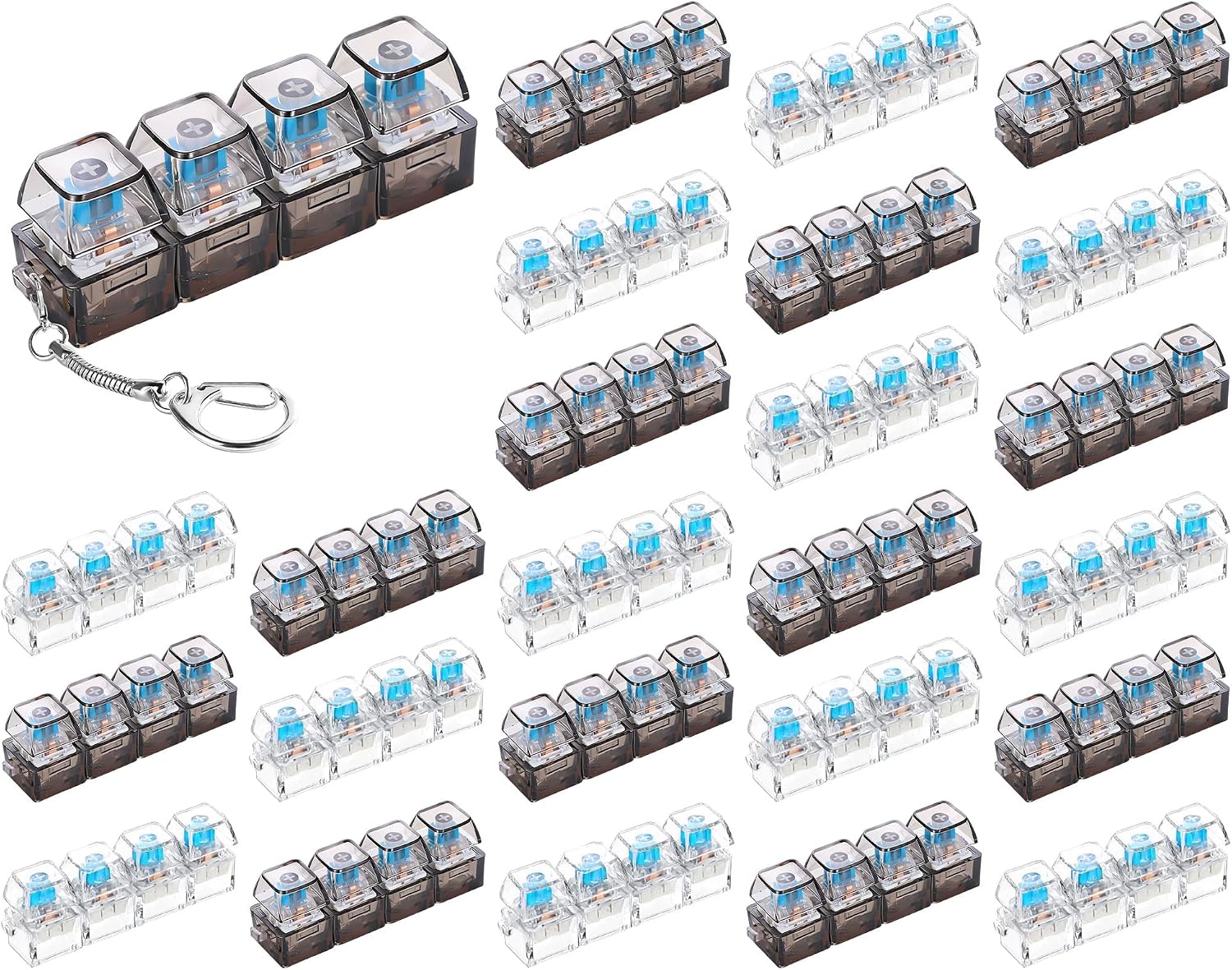 12 Pcs Keyboard Fidget Stress Relief Fidget Clicker Keyboards Set Clear Black Keyboard Decompression Button Stress Relief Gifts for Adults to Relieve Stresses Pass Time Party Favors