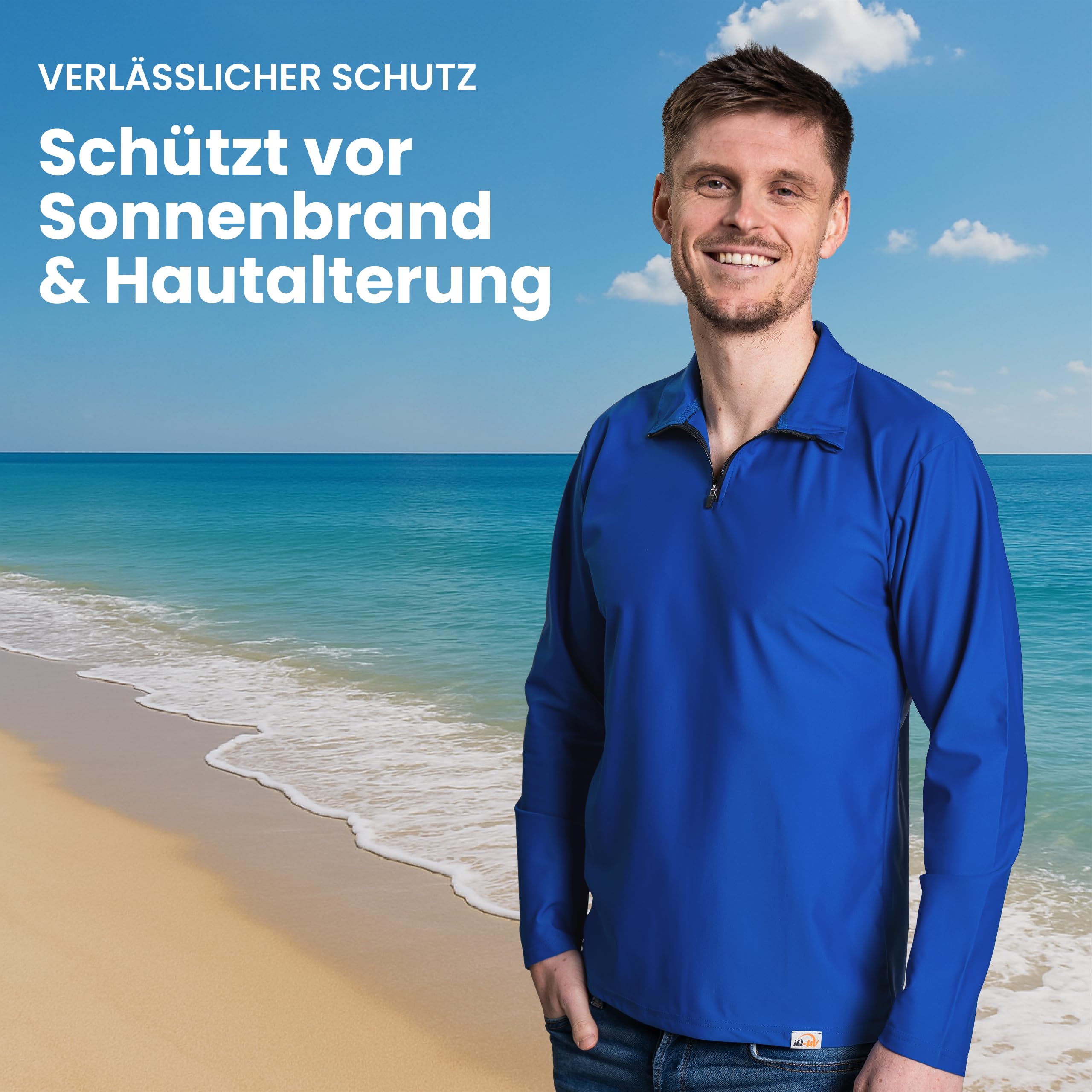 iQ-UV Shirt für Herren Langarm mit Reißverschluss Weiß 4XL – Rashguard für Herren mit Sonnenschutz für Aktiv- und Wassersport – Schwimmshirt für Herren – Atmungsaktiv und schnelltrocknend