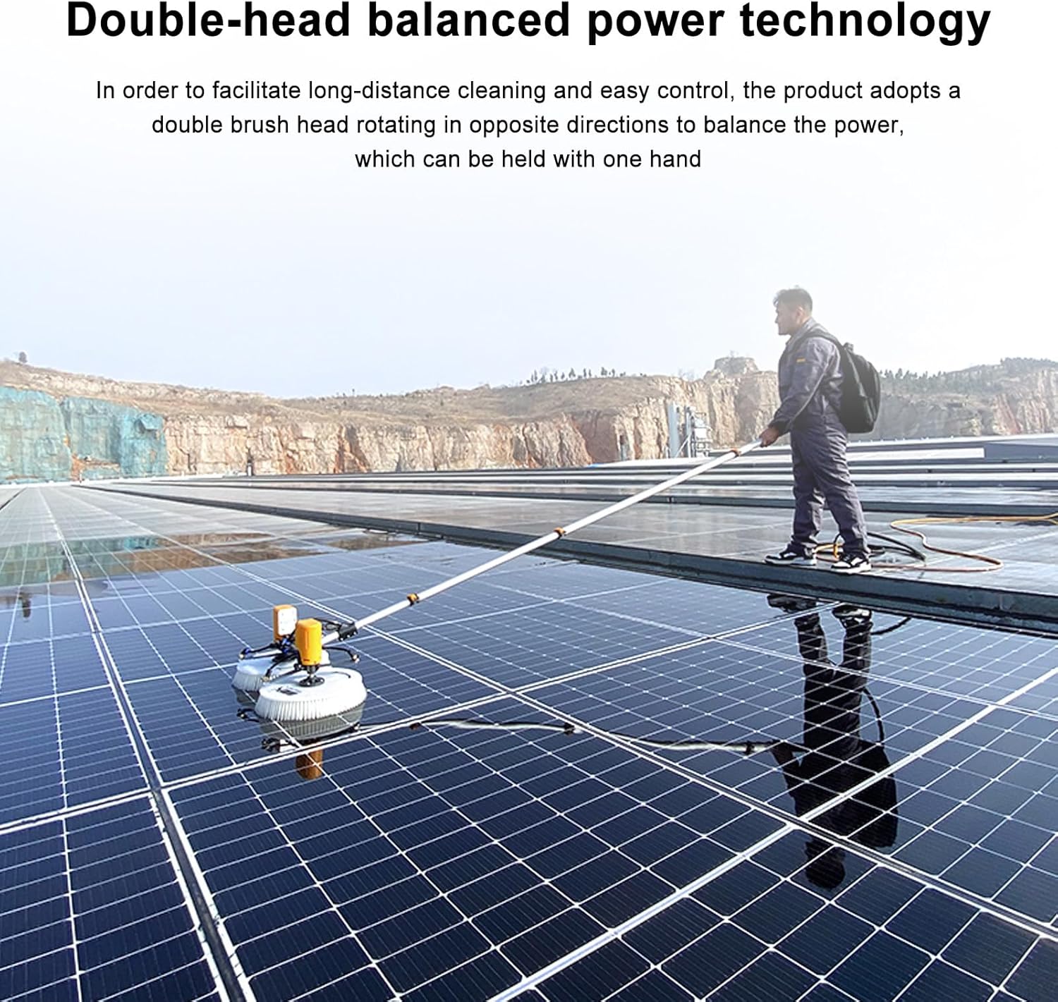 Cleaning Width 65Cm Solar Panel Cleaning Brush And Pole, 300 W Portable Window Cleaner Brush, 7.5 M Adjustable Water Fed Pole Kit,Wired