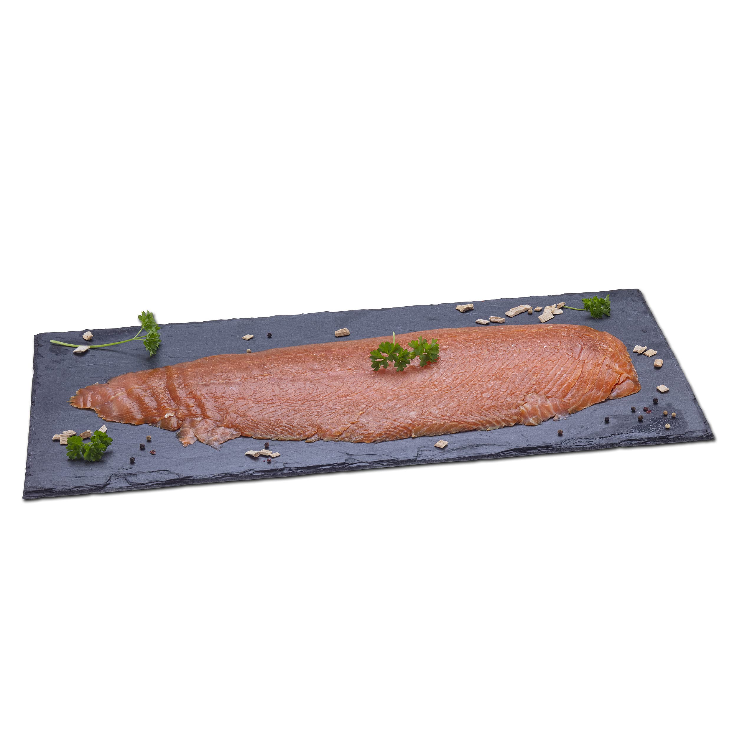 GreetFish Räucherlachs, Schottischer Lachs über Buchenrauch geräuchert, gesalzen, geschnitten, grätenfrei, 500g