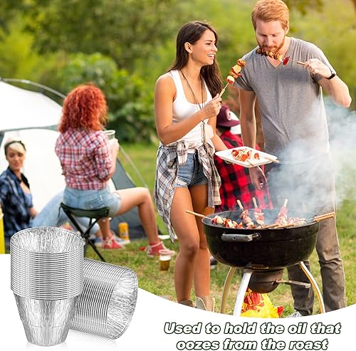 Miniatura 6 de meekoo 50 piezas de cubo de grasa, bandeja de revestimiento de papel de aluminio, accesorios para atrapar grasa, plateado, desechable (6.2 x 4.8