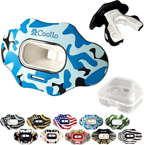 Miniatura 25 de Protector bucal MAXX/Might Football y deportes de alto impacto para adultos y jóvenes (correa incluida) Bandera americana, oro, (una capa),Bandera