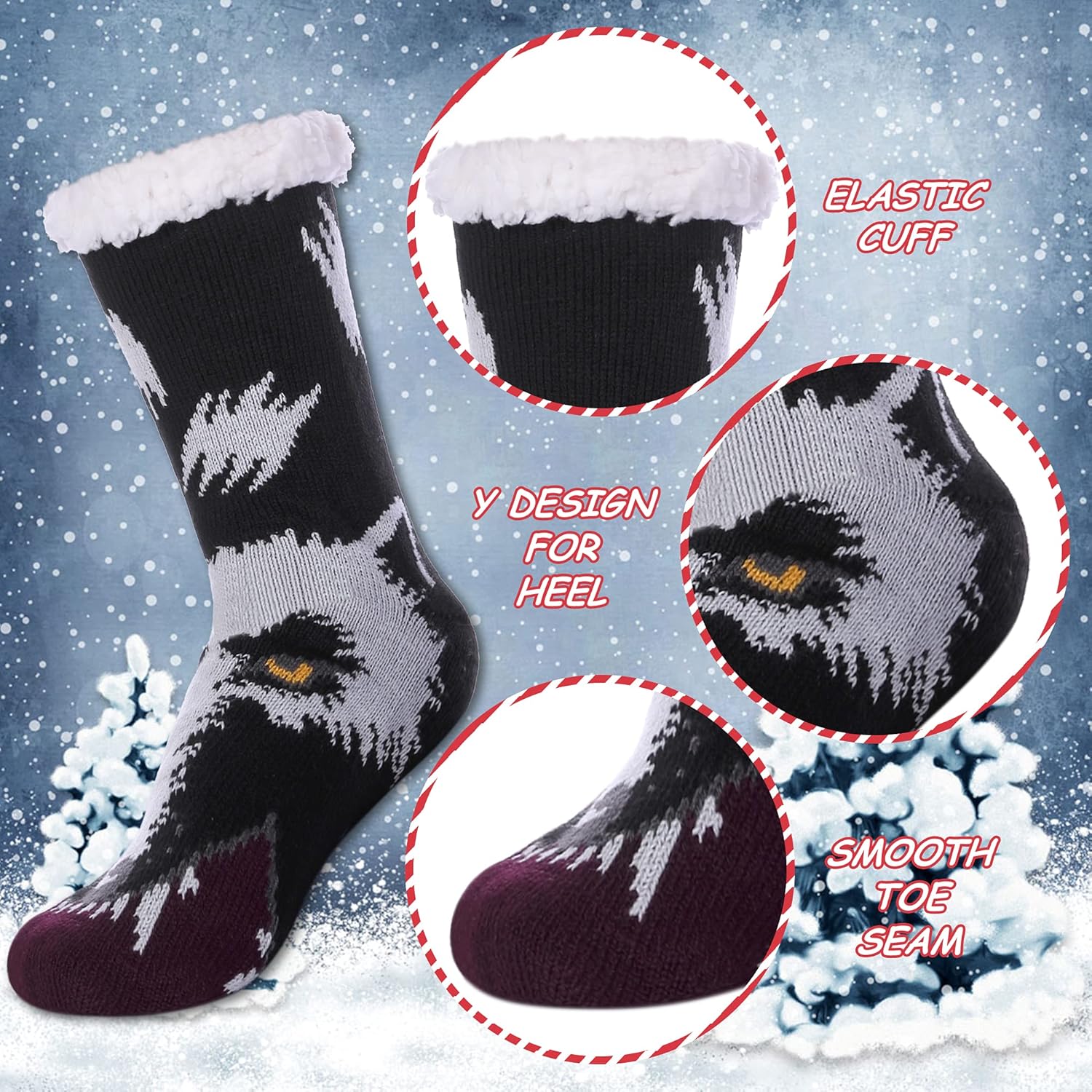 DYW Mens Slipper Socks Animal Fuzzy Non Slip Fluffy Winter Warm Soft Thick Fleece lined Thermal Home Socks - Image 4