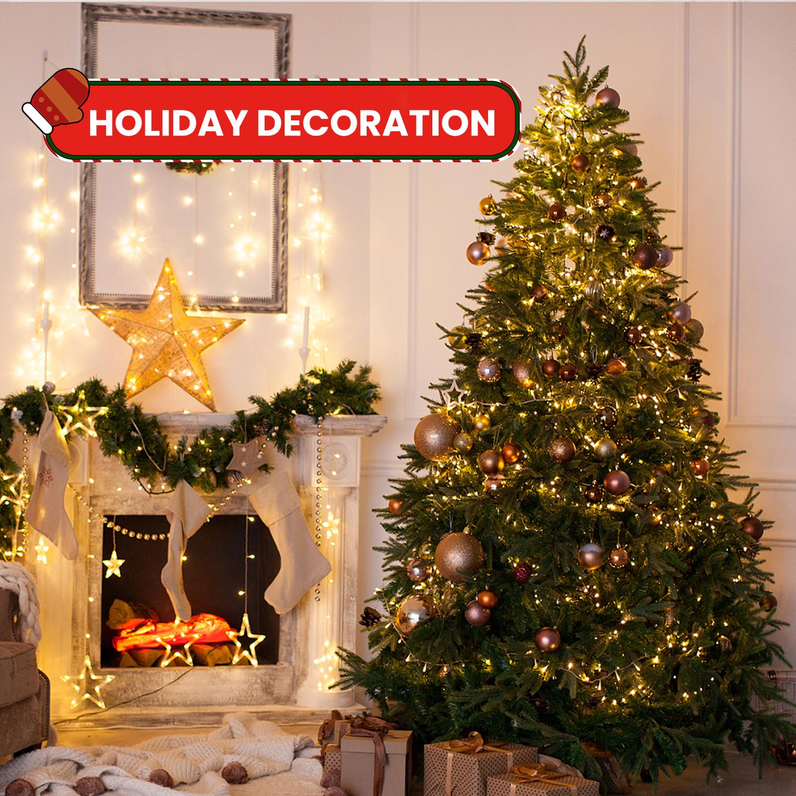 Luces Navidad, Luces Arbol Navidad, 30 Metros, 300 LED, Con Función De Memoria, 8 Modos De Iluminación, Resistente Al Agua, Adecuado Para Decoración Navideña Interior y Exterior (Blanco Cálido)