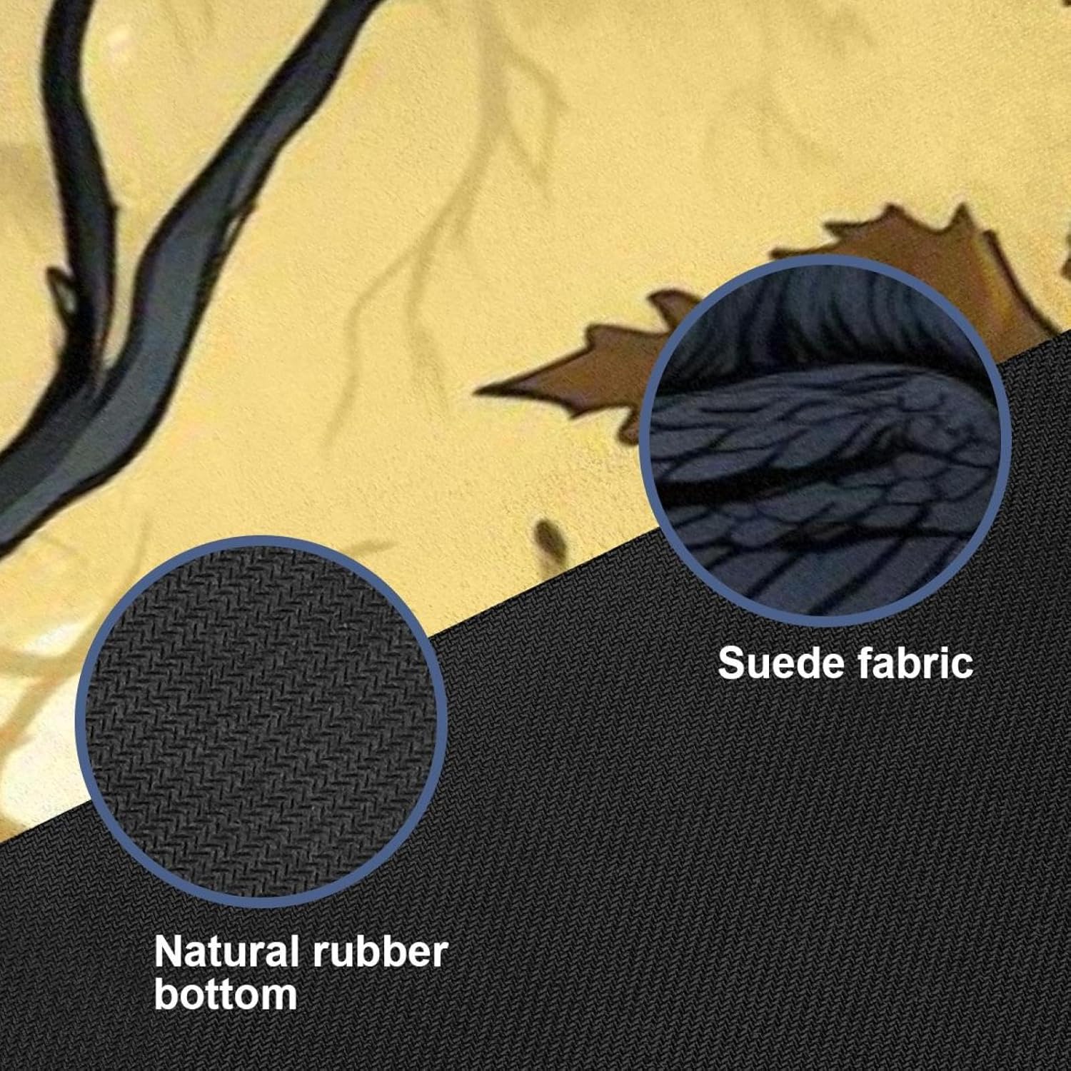 Yoga Towel, Black Crow Pattern Non Slip Sweat Absorbent Hot Yoga Mat Towel for Hot Yoga, Pilates and Fitness - 72.8" x 26.8"