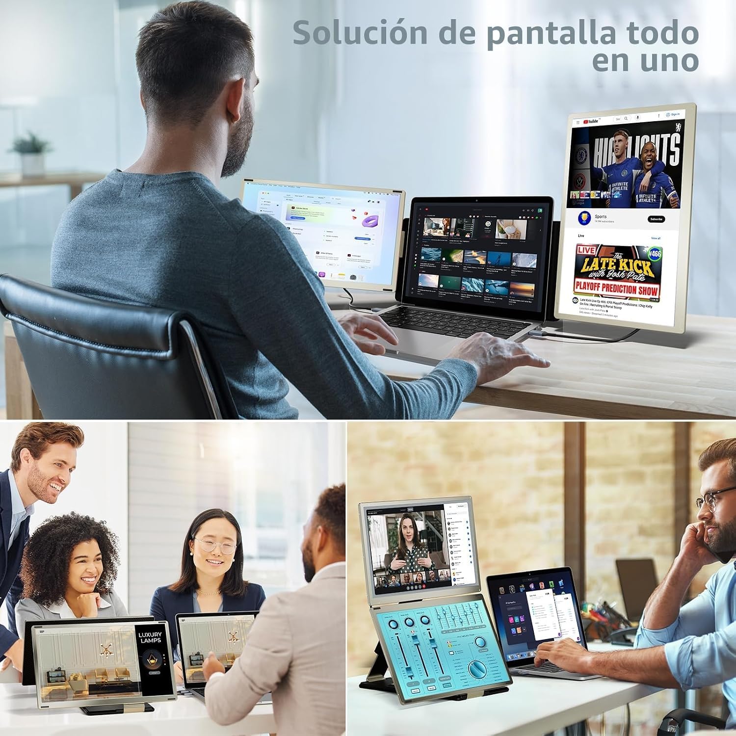 Teamgee Écran Portable 15.6" Triple Moniteur pour Ordinateur Portable FHD 1080P Convient à Toutes Les Tailles Laptop attaché HUB avec Parenthèses Rotatif 90°-235°&Plug and Play pour Wins/Mac/Chrome