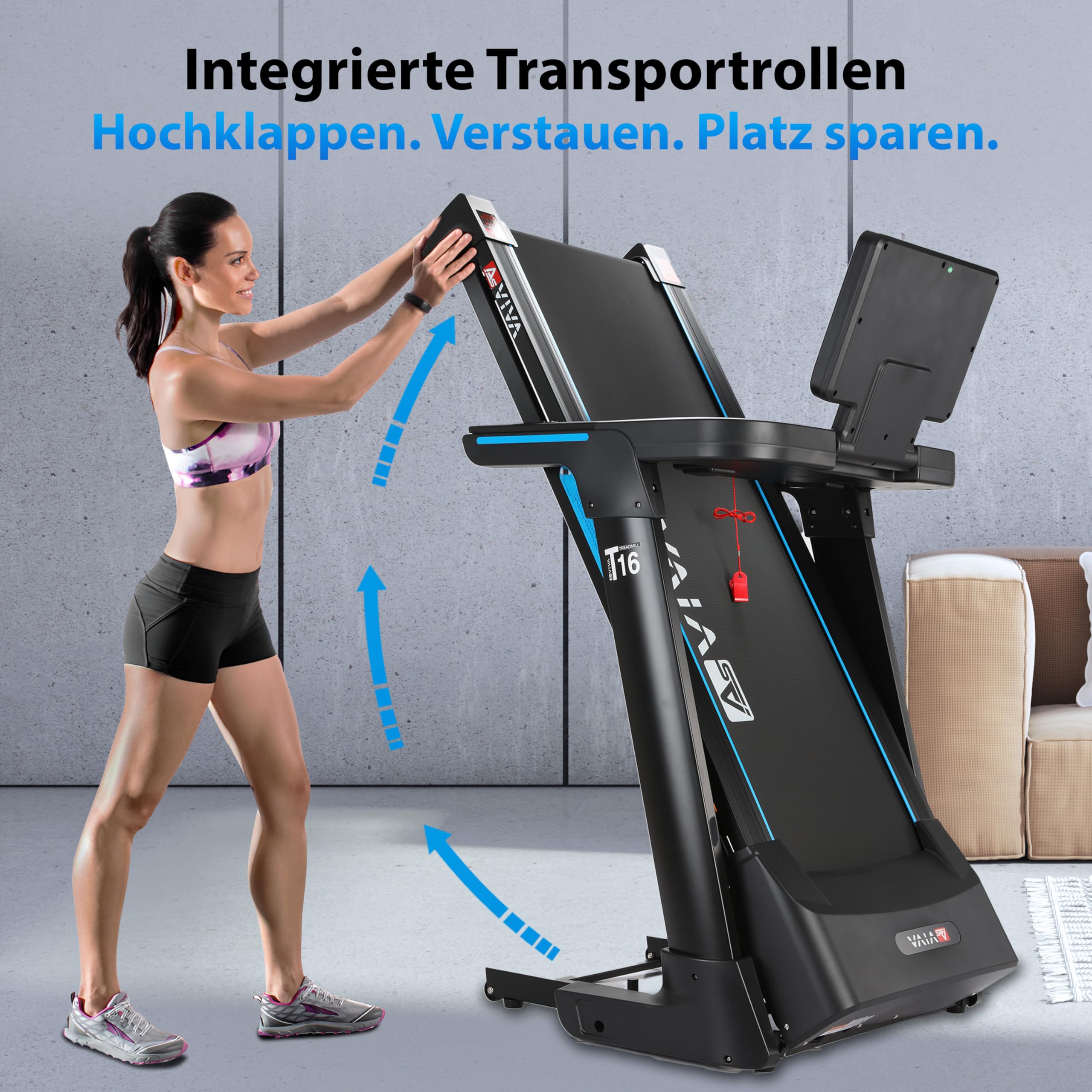 AsVIVA T16 Laufband klappbar, 18 km/h & 18% Steigung, 4 PS Motor, Bluetooth App kompatibel, induktive Ladefunktion, leise