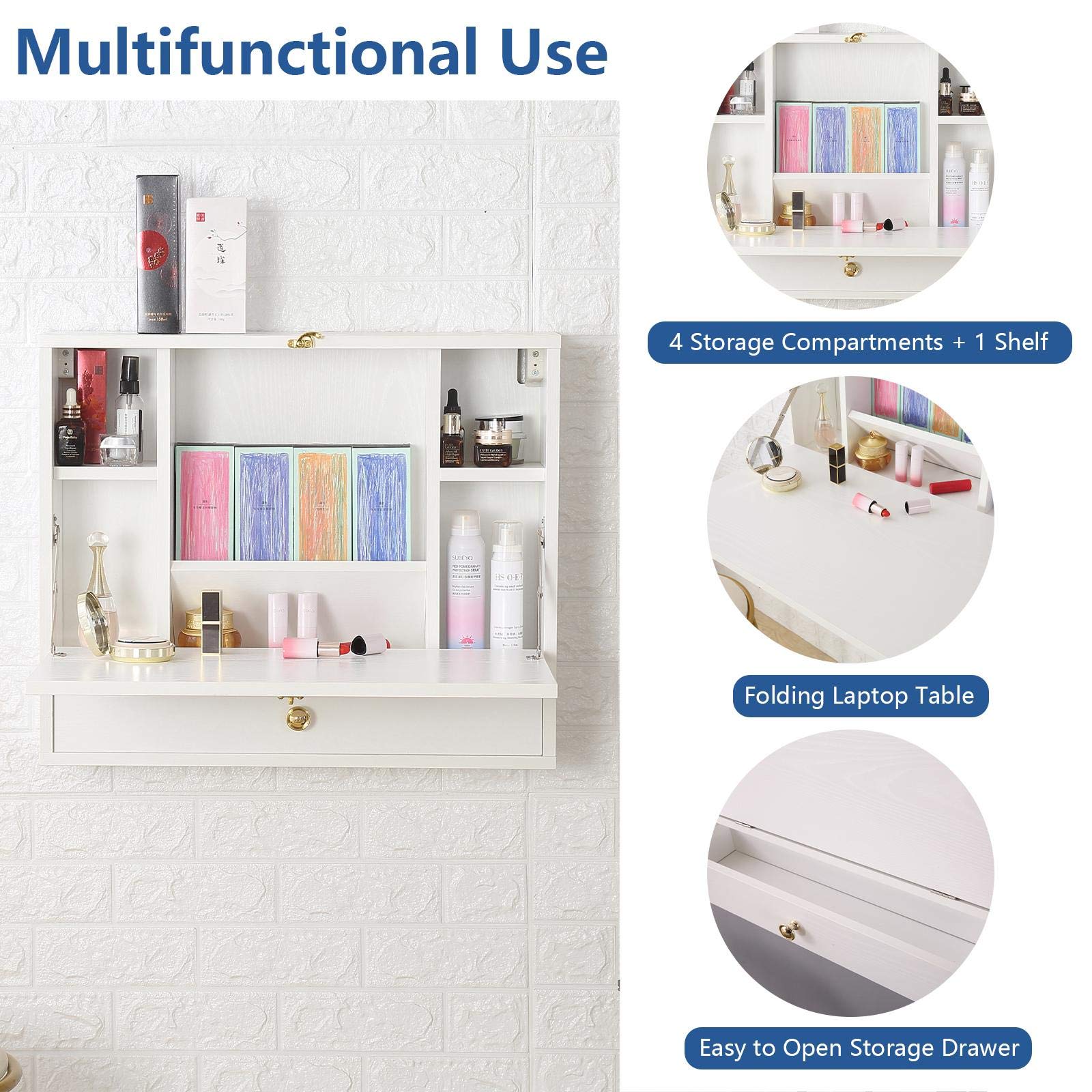 Wall Mounted Table, Folding Laptop Desk WallMount Writing Desk with