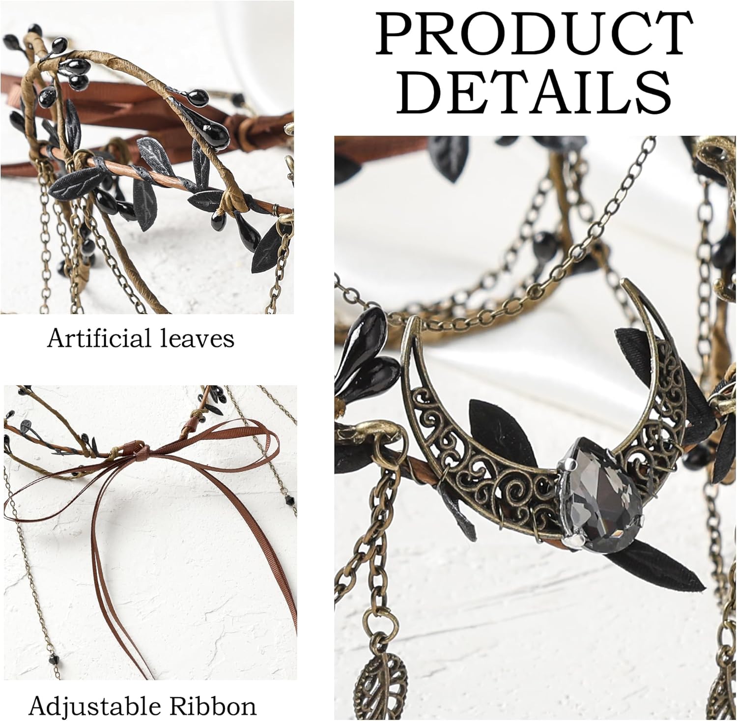 MOSTORY Medieval Woodland Fairy Crown - Viking Elf Headpiece with Tassel for Women Renaissance Renfaire Cosplay Fantasycore - Image 5