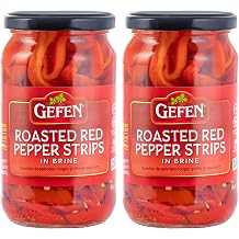 Gefen Roasted Red Pepper Strips, 16 oz 2 Pack | Roasted Peppers in Brine | Kosher including Passover