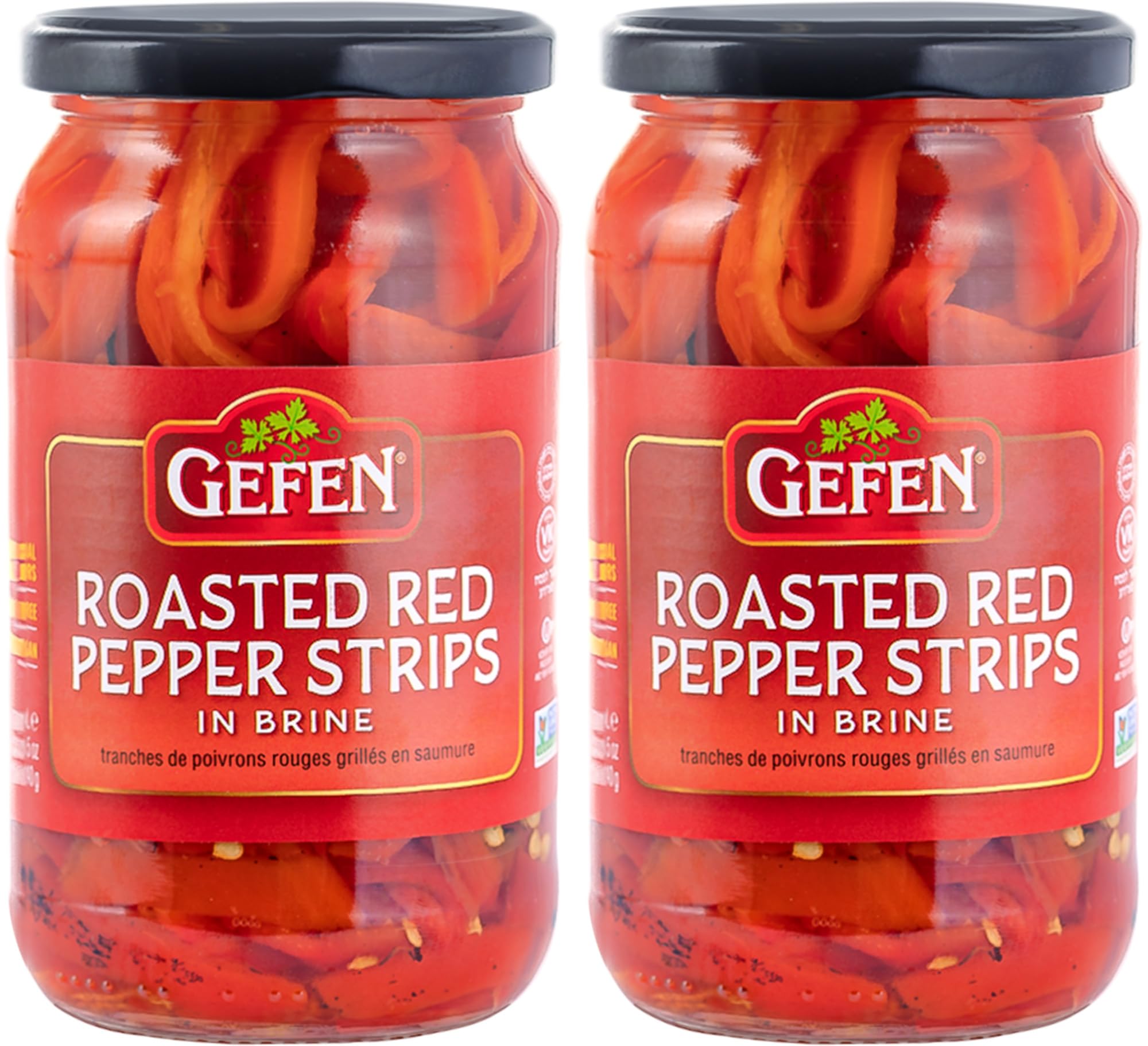Gefen Roasted Red Pepper Strips, 16 oz (2 Pack) | Roasted Peppers in Brine | Kosher (including Passover)