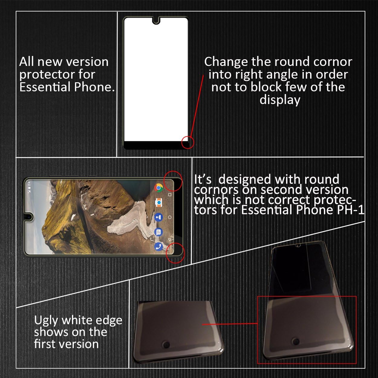 Orzero (2 Pack) for Essential Phone, Essential Phone PH-1 Tempered Glass Screen Protector (Upgraded with Right Angle), 2.5D Arc Edges 9 Hardness HD Anti-Scratch (Lifetime Replacement)