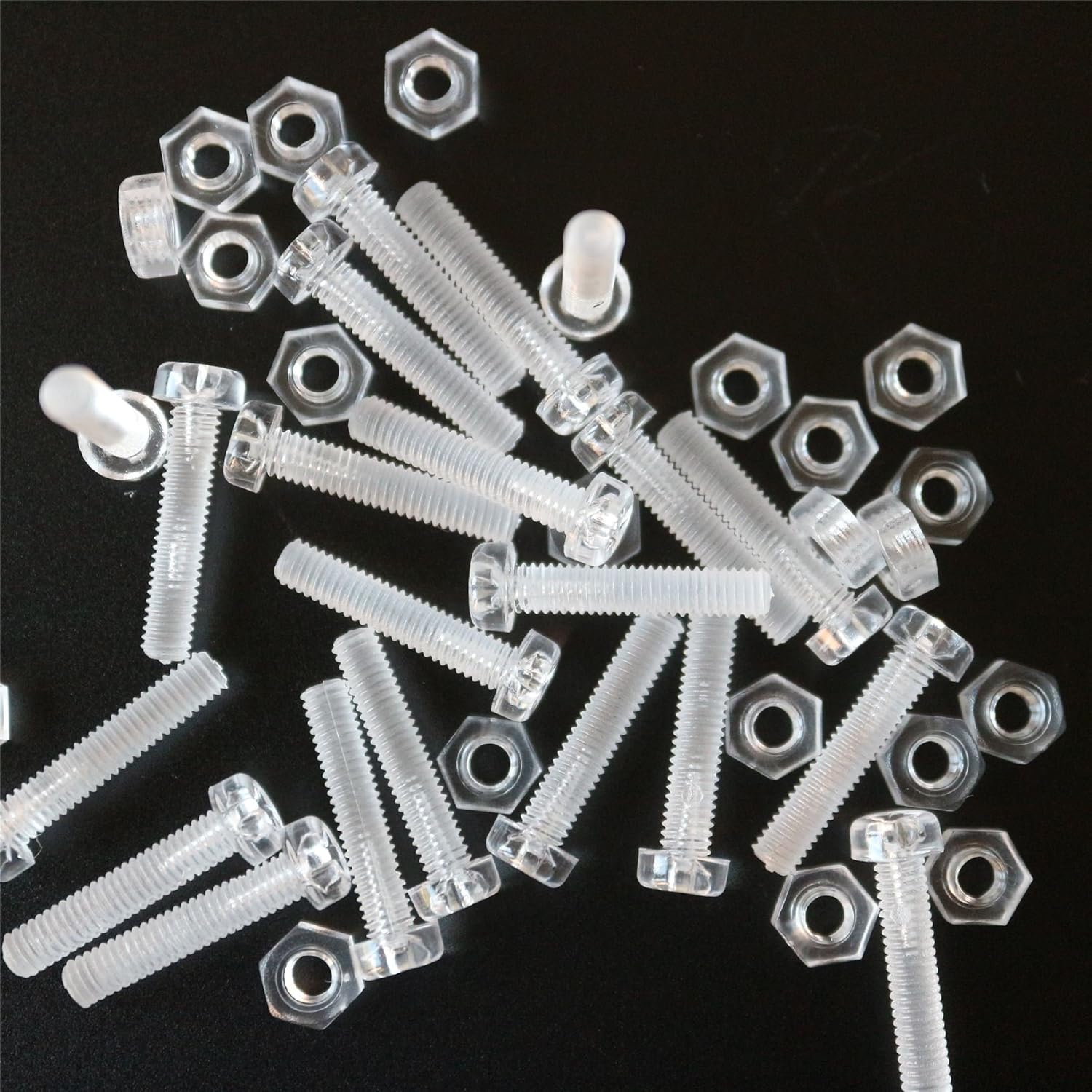 Pack of 60 Transparent Clear Plastic Acrylic M4 x 20mm Nuts & Bolts, Washers - Acrylic Plastic Screws, (5/32 x 25/32 in)