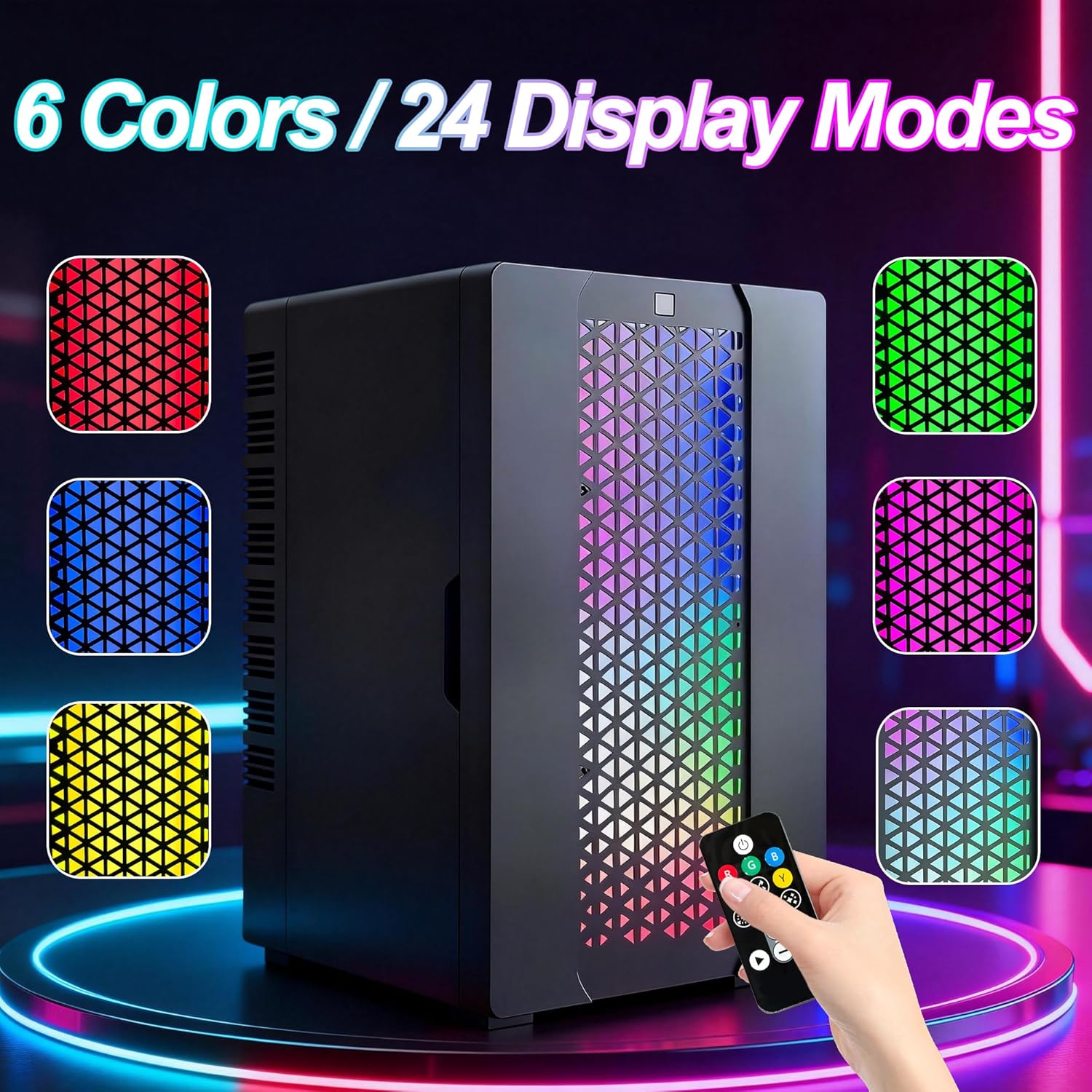 Mini Fridge, iceBlue 24 Display Modes Adjustable LED Light Gaming Mini Fridge, 10 Liter /4 Bottles Wine Fridge, Wine Cooler, Skincare Fridge with Remote Control for Bedroom, Office, Dorm, Gift (Black)