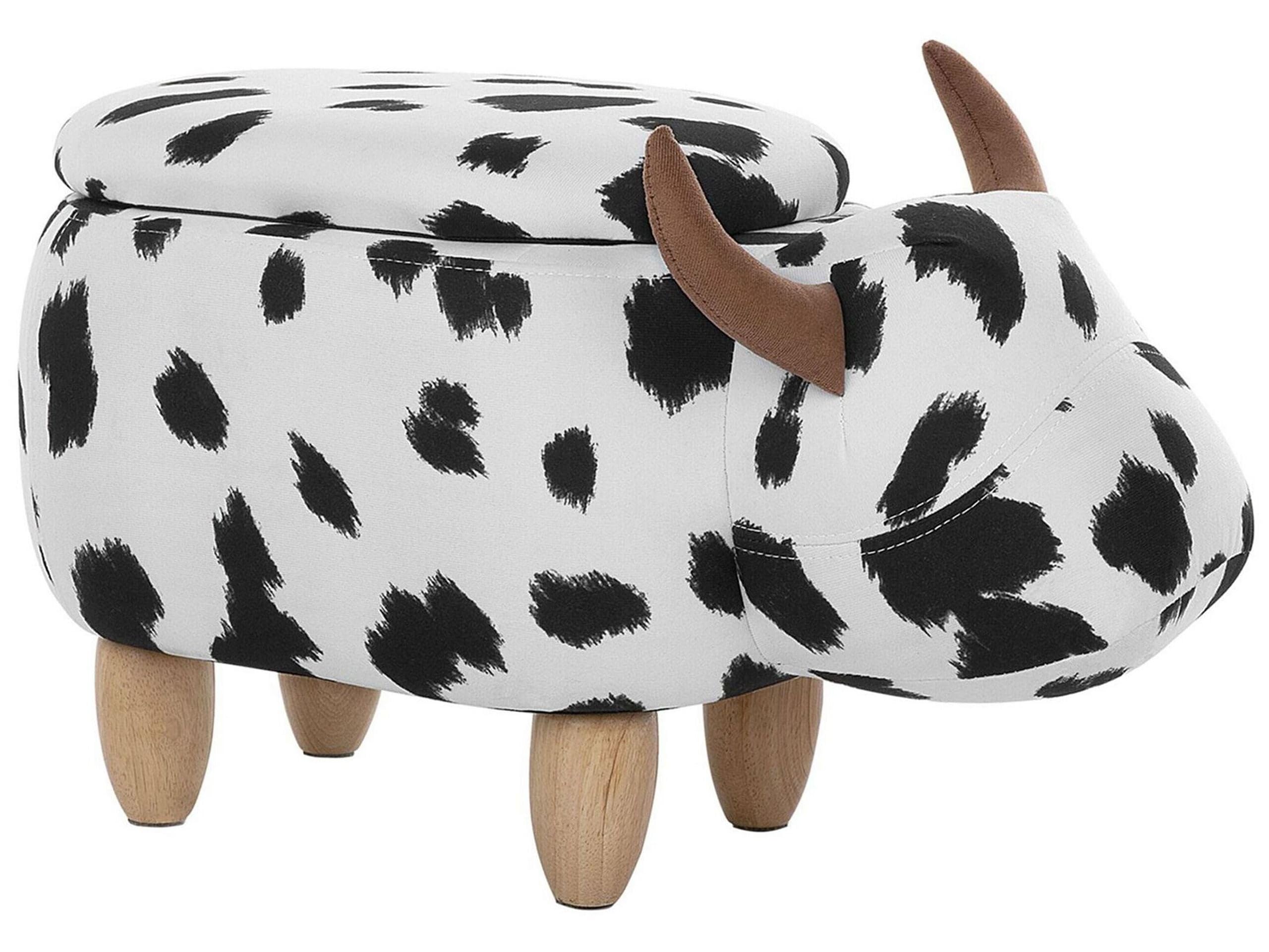 Beliani Tierhocker Kuh Kinderhocker Fußhocker Deko Hocker für Kinderzimmer mit Deckel Schwarz-Weiß Polsterbezug Cow