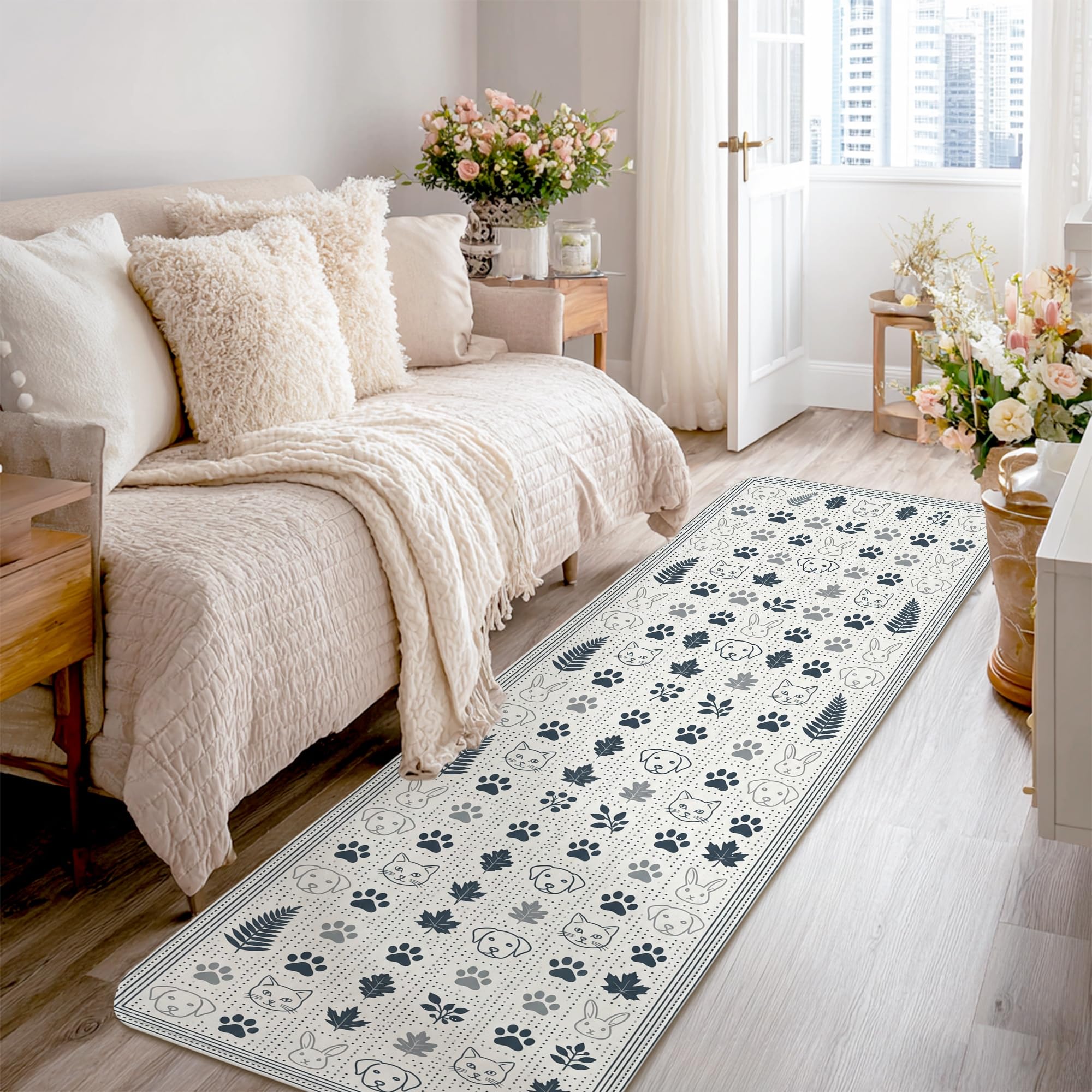 Alfombra antideslizante para perro y pasillo largo lavable con diseño estético
