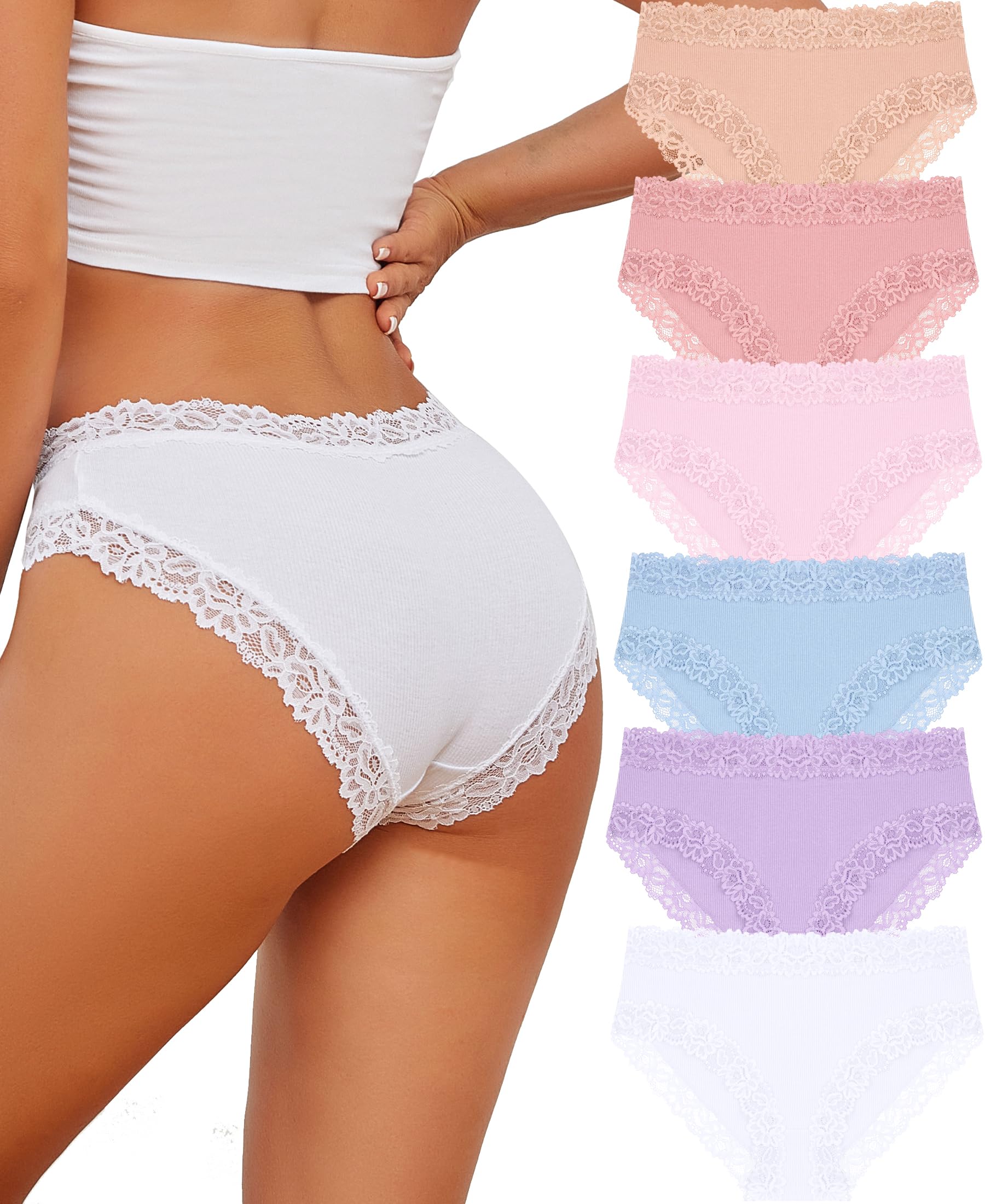Photo 1 of Knowyou Cotton Underwear for Women Cheeky Bikini Womens Underwear Pack Sexy Lace Wasit Hipster Brief Panties for Ladies-XL