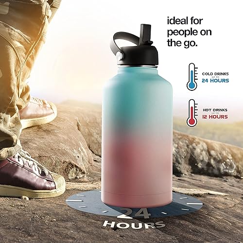 Miniatura 42 de Botella de agua aislada de acero inoxidable y taza de viaje para bebidas calientes y frías, boca ancha, botella de agua deportiva de hidratación