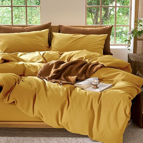 Miniatura 43 de MooMee - Juego de funda de edredón, 100% algodón lavado, textura parecida al lino, transpirable, duradero, suave y cómodo