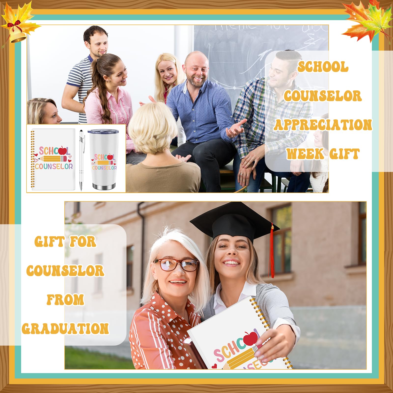 8 Pcs Graduation School Counselor Appreciation Week Gift Set Guidance Counselor Thank You Gifts Include Makeup Bag Canvas Notebook Pen Keychain Tumbler for High School Teacher Educator Office Work
