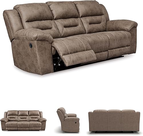 Vista 7 de Signature Design by Ashley Stoneland - Sofá reclinable manual de doble cara con tapicería de piel sintética, comodidad para asientos de sala