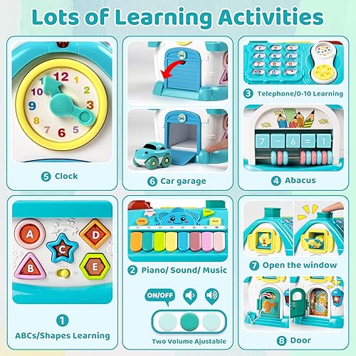 Miniatura 2 de Marstone Juguetes para bebés para niños y niñas de 1 año: juguetes para niños pequeños de 1 a 2 años, casa educativa 8 en 1 con luces de sonido, Azul