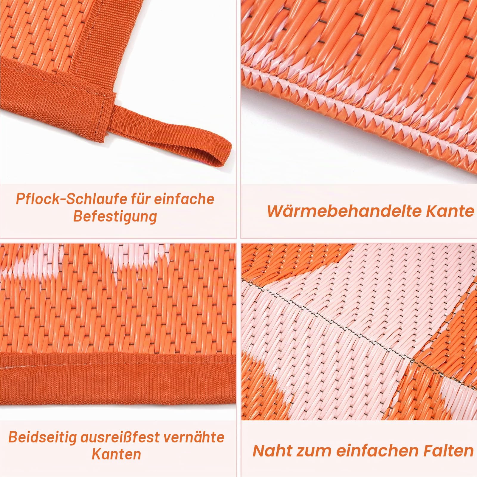 Anidaroel Outdoor-Teppich für Terrassen, wasserdicht, Camping-Teppich für den Außenbereich, Wohnwagen, wendbarer Kunststoff-Strohhalm, großer Outdoor-Teppich für Garten, Wohnmobil, Pool-Deck, Orange