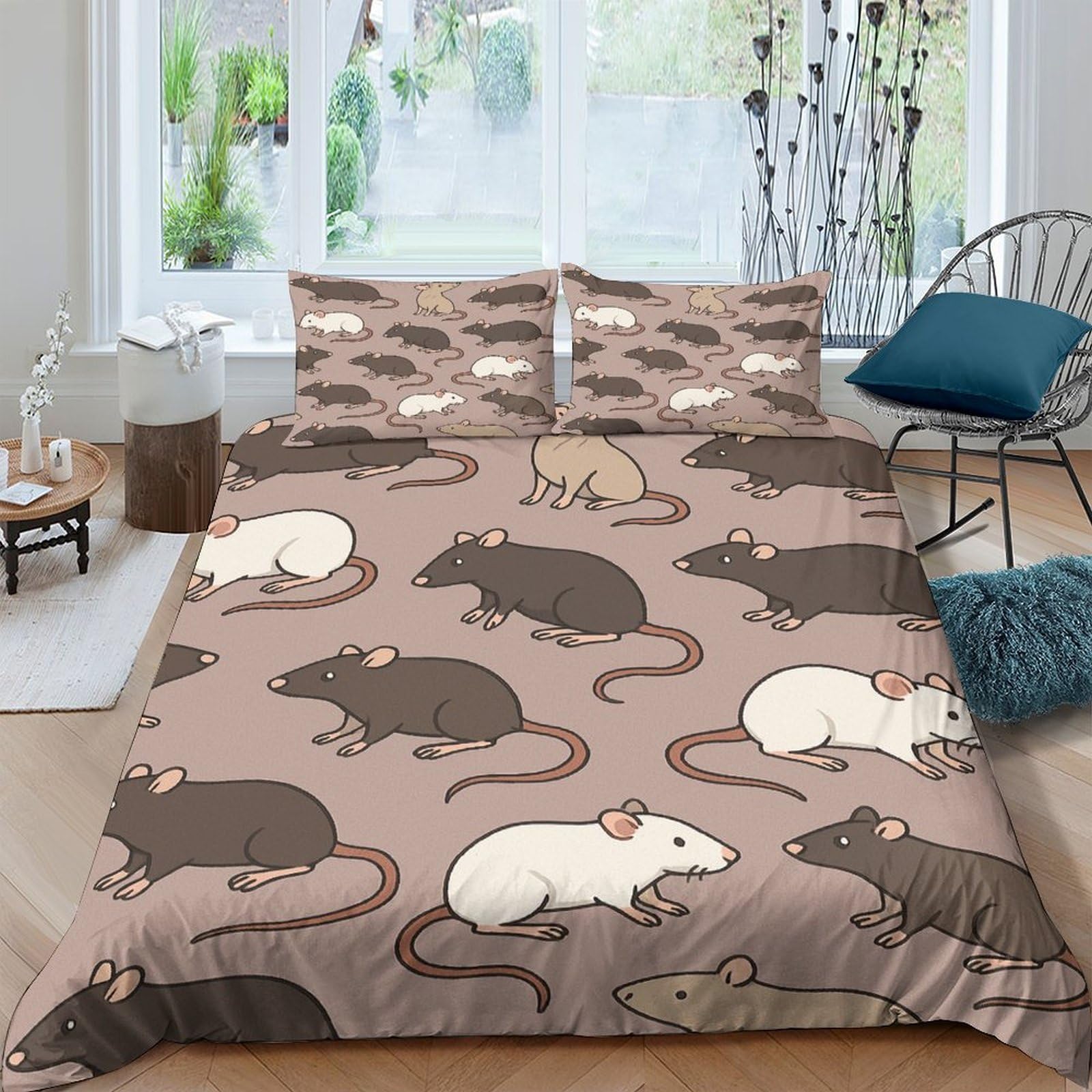 Ctjqhvkz Style-1 3D Printed Cartoon Rat Fitted Sheet Microfiber Soft Animal Pattern Bed Cover For Bedroom Dorm Easy Care Decor Single（135X200cm）