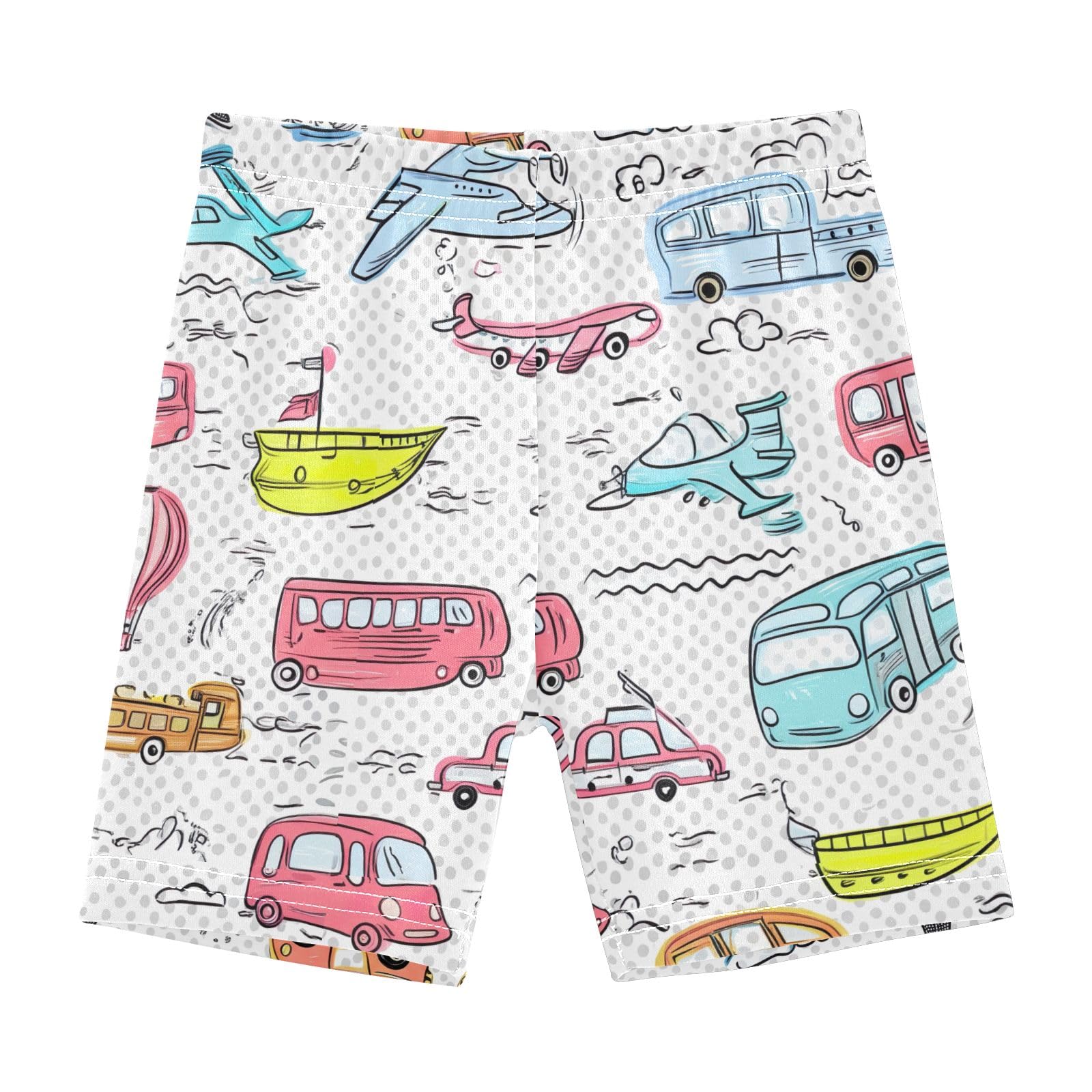 CHIFIGNO Girl's Bike Shorts Cartwheel Shorts Kids Cotton Biker Short for Under Dress Cute Cartoon Vehicles Cars White Size 10