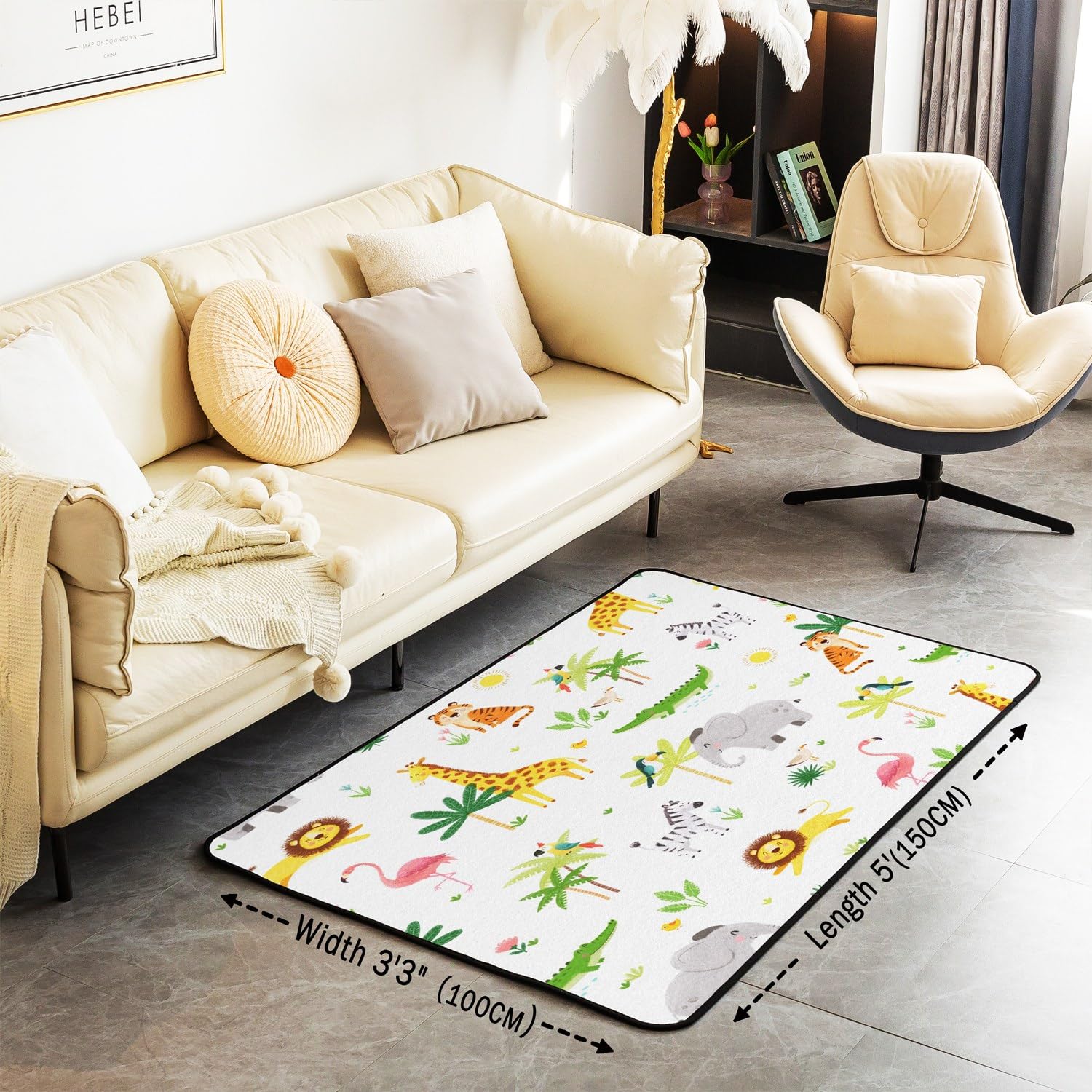 Dzieci safari zwierzę salon dywaniki dywanik 100 x 150 cm żłobek chłopiec kreskówka lew dżungla las dzika przyroda dekoracyjny dywan dla dzieci chłopców dziewcząt Kawaii flaming wewnętrzna mata