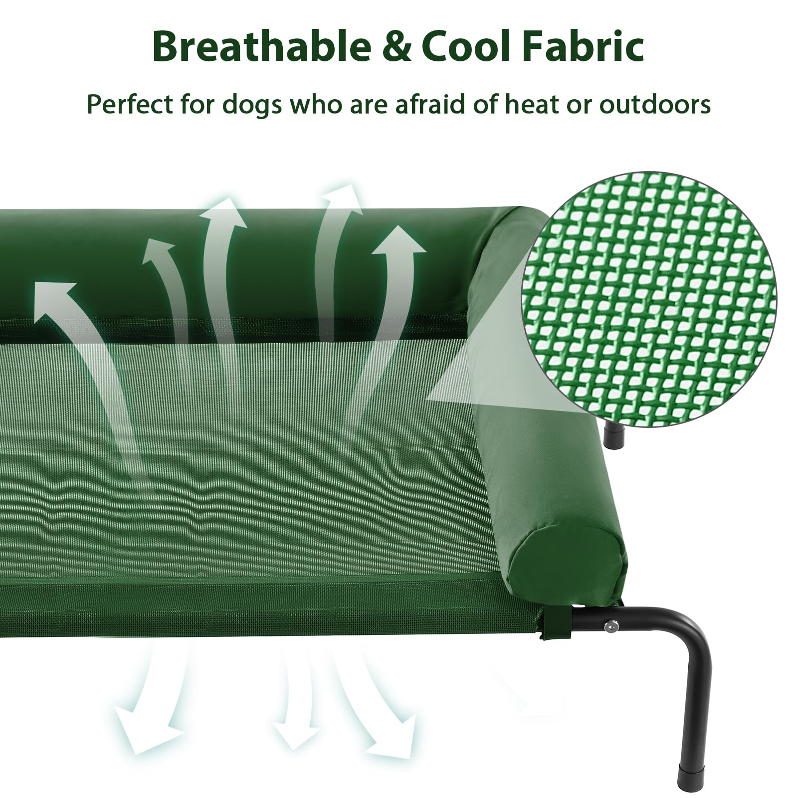 RRPETHOME Large Elevated Cooling Dog Bed,Raised Dog Cots Beds for Large Dogs,Outdoor Dog Bed for Large Dogs,Chew Proof Portable Cooling Pet Cot Skid-Resistant Feet,Frame with Breathable Mesh