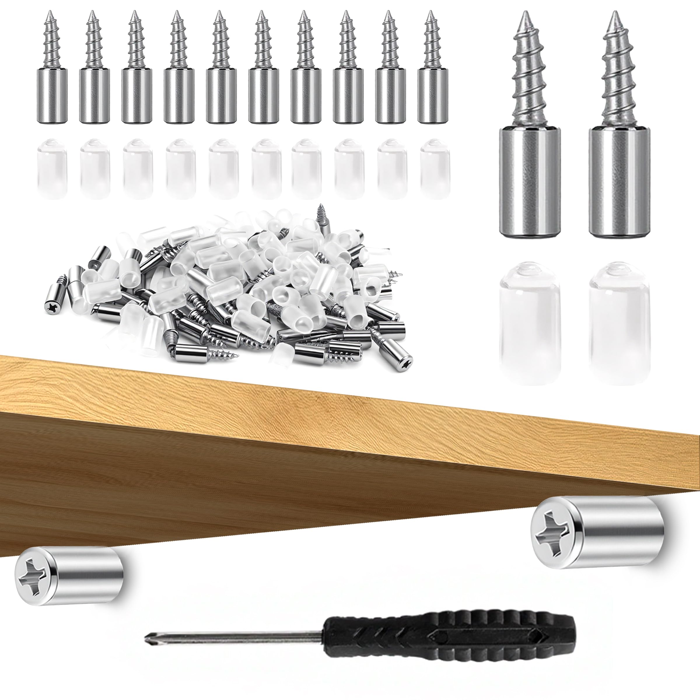Zhabayen 60Pcs Shelf Support Pins, Shelf Pegs With Non-Slip Sleeve, Self-Tapping Screw For Furniture, Wardrobe, Kitchen Cupboard (With Screwdriver)