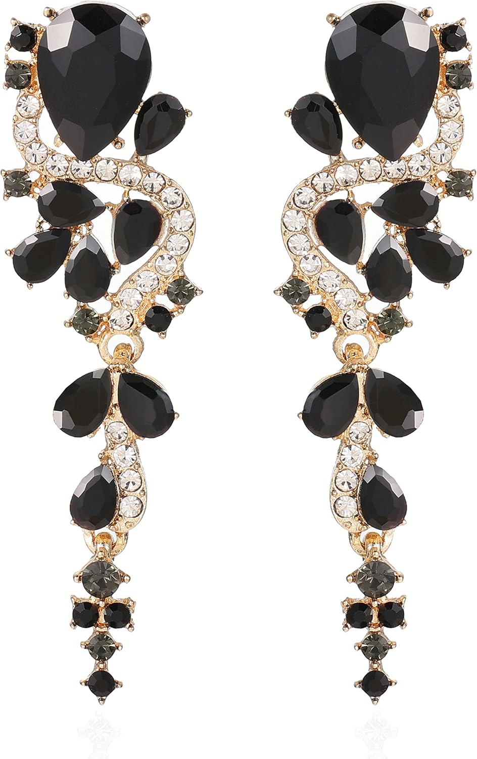 Fashion Rhinestone Statement Drop Dangle Earrings Long Colorful Crystal Bridal Wedding Teardrop Chandelier Earrings for Women Prom Pageant