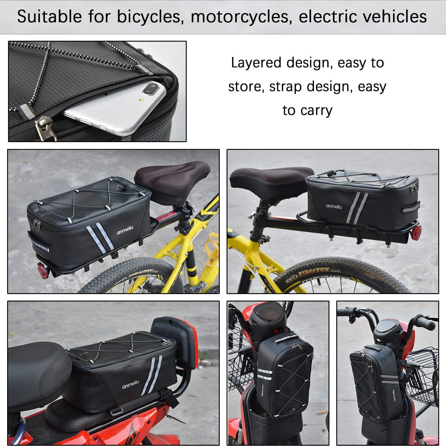 Borsa Posteriore Bicicletta 8L Impermeabile - Portapacchi per Bici Elettrica e Strada