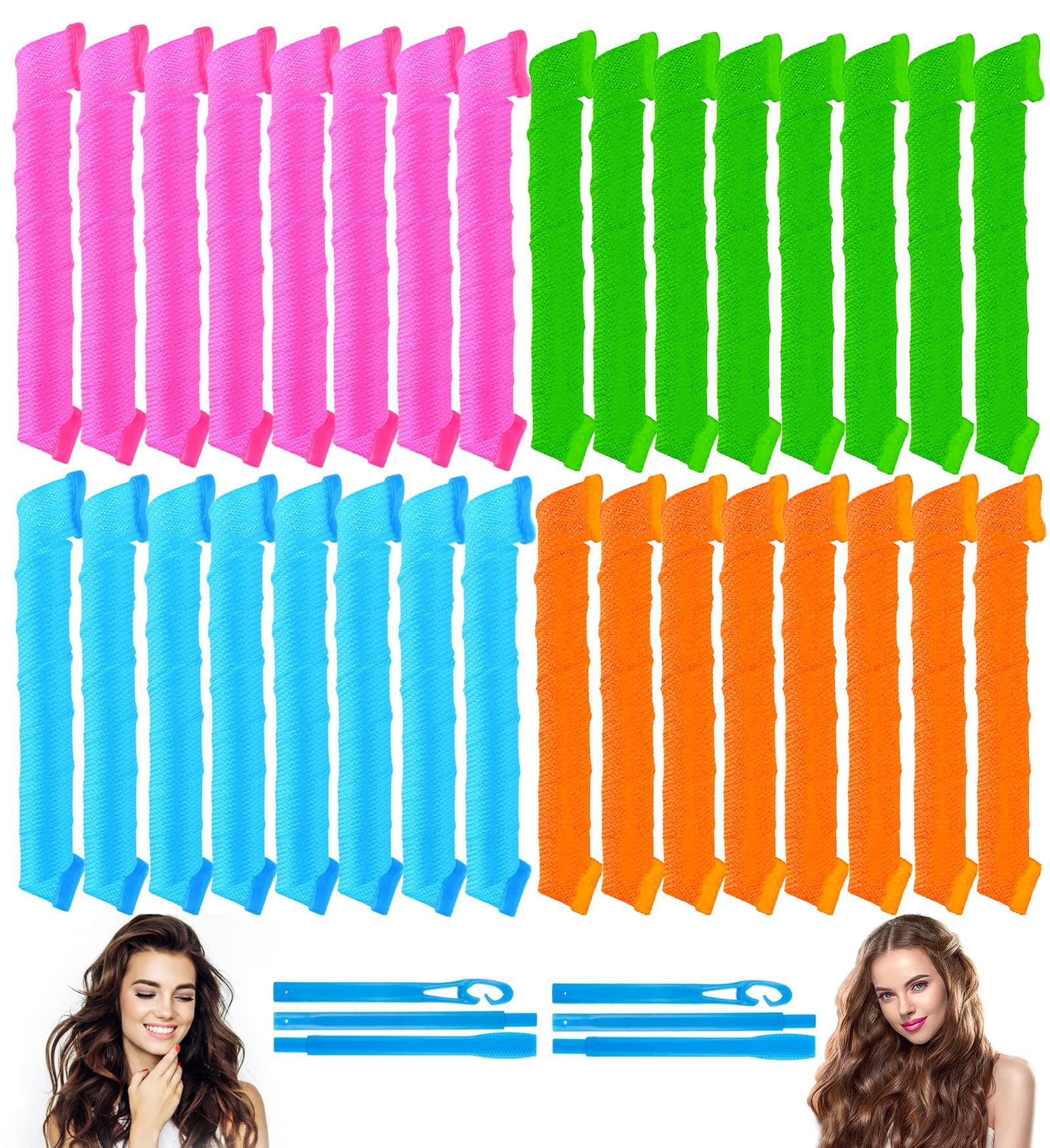 YEVYO Heatless Hair Curler, 40 PCS No Heat Damage Heatless Curlers with 2 PCS Styling Hooks, for Women Girls Long Medium Short Hair (4 Colors,55cm/ 21.65")