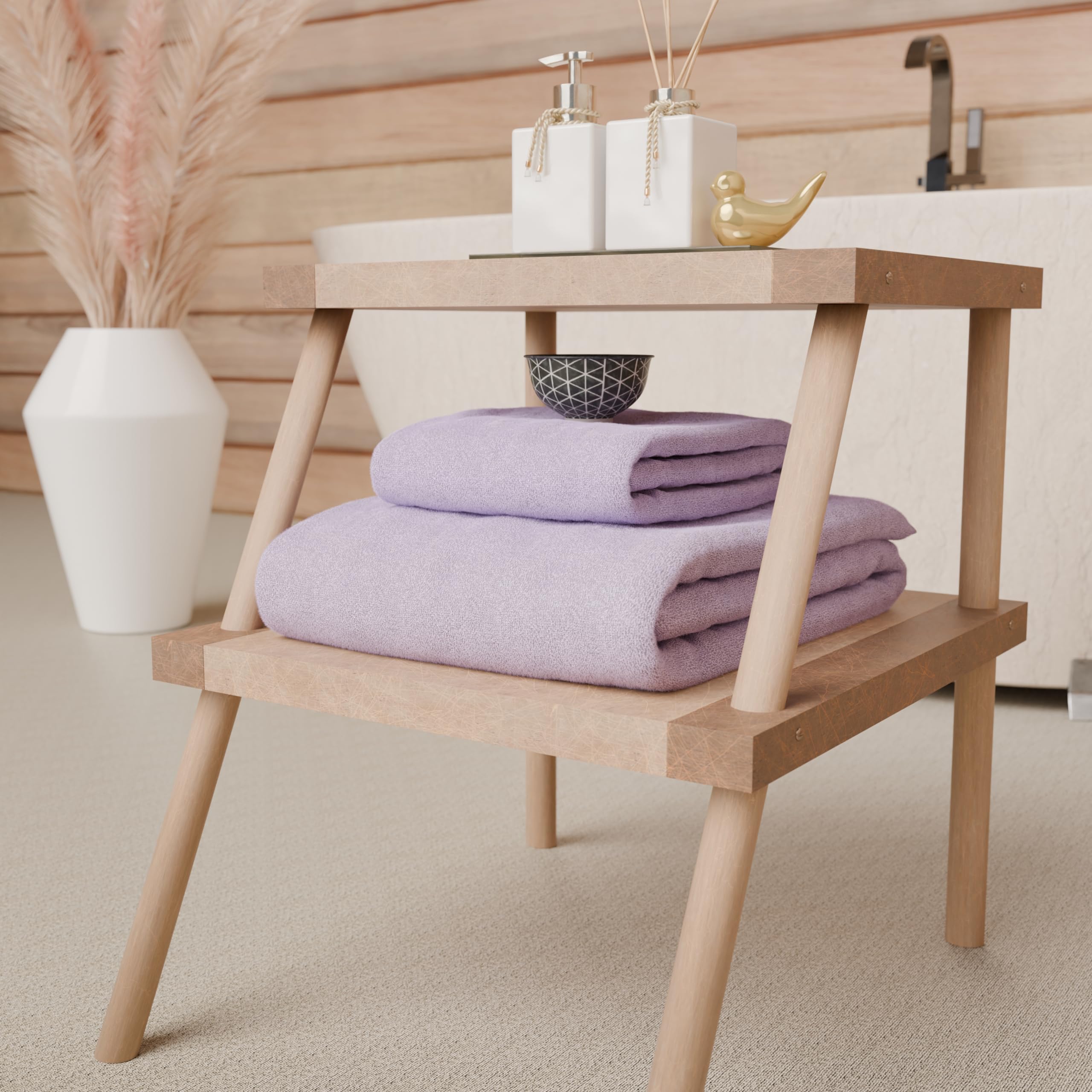 PETTI Artigiani Italiani - 100% Cotton Terry Bath Towels, 1+1 Towel Set, 2 Pieces 1 Face Towel and 1 Hand Towel, Lilac Towels - Image 2