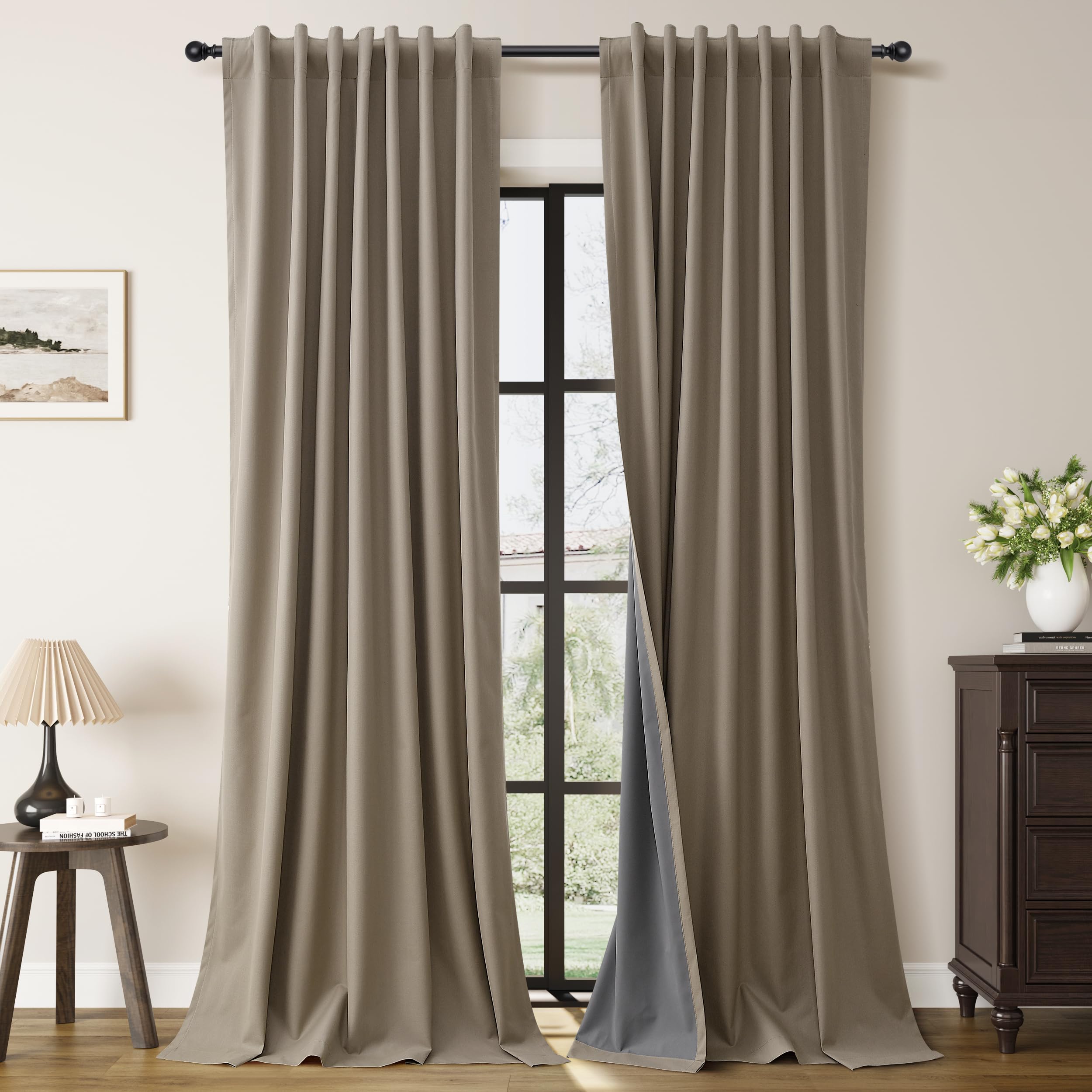 Guken Light Camel Linen Blackout Curtains
