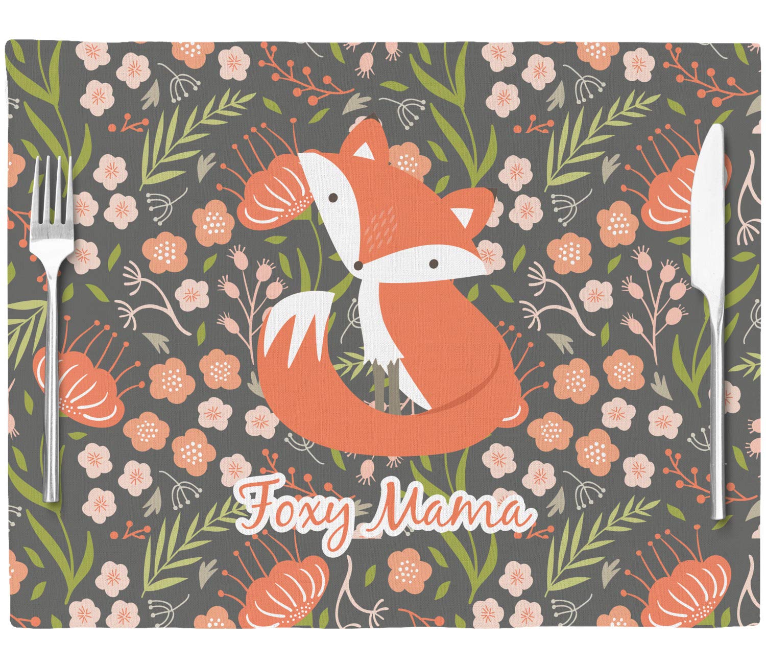 Personalized Foxy Mama Woven Fabric Placemat - Twill