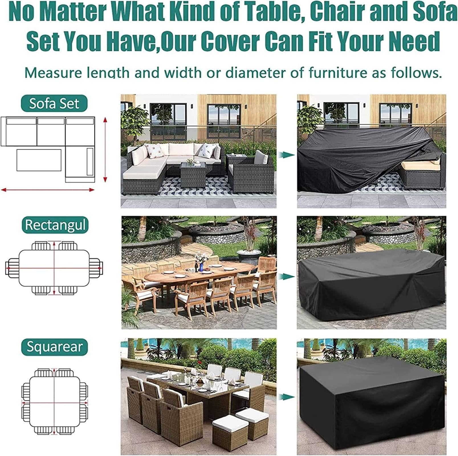 TearResint - Copertura impermeabile in pelliccia di rattan, 330 x 155 x 90 cm, colore: nero