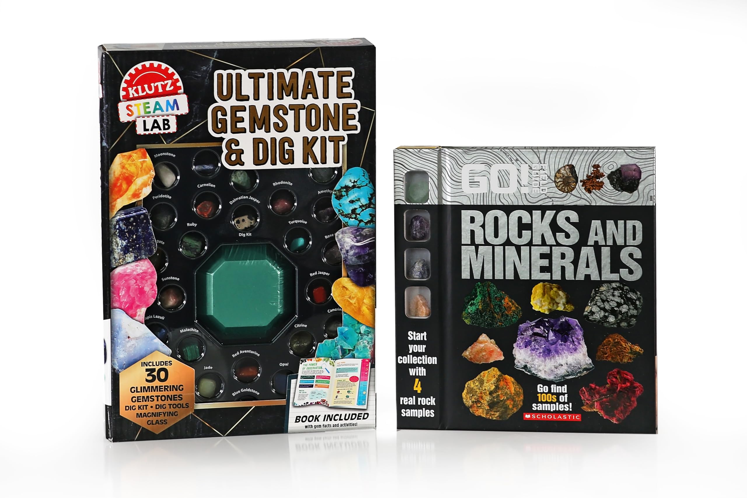 Klutz Light-Up Rocks & Gem Collection and Rocks, Minerals & Gems 224 Page Hardcover Book