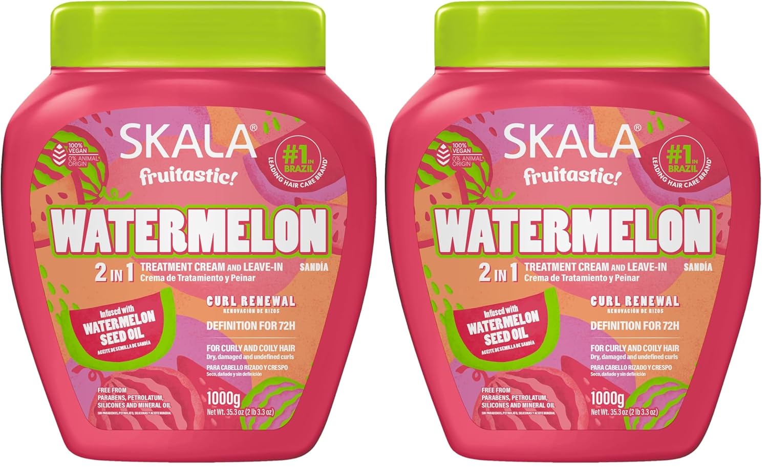 SKALA Watermelon 2 in 1 Treatment Cream & Leave In Conditioner for Curly Hair, Vegan Hair Mask with Watermelon Extract, Deep Hydration Mask for Softening & Smoothing, No Parabens or Silicones, 1000 g