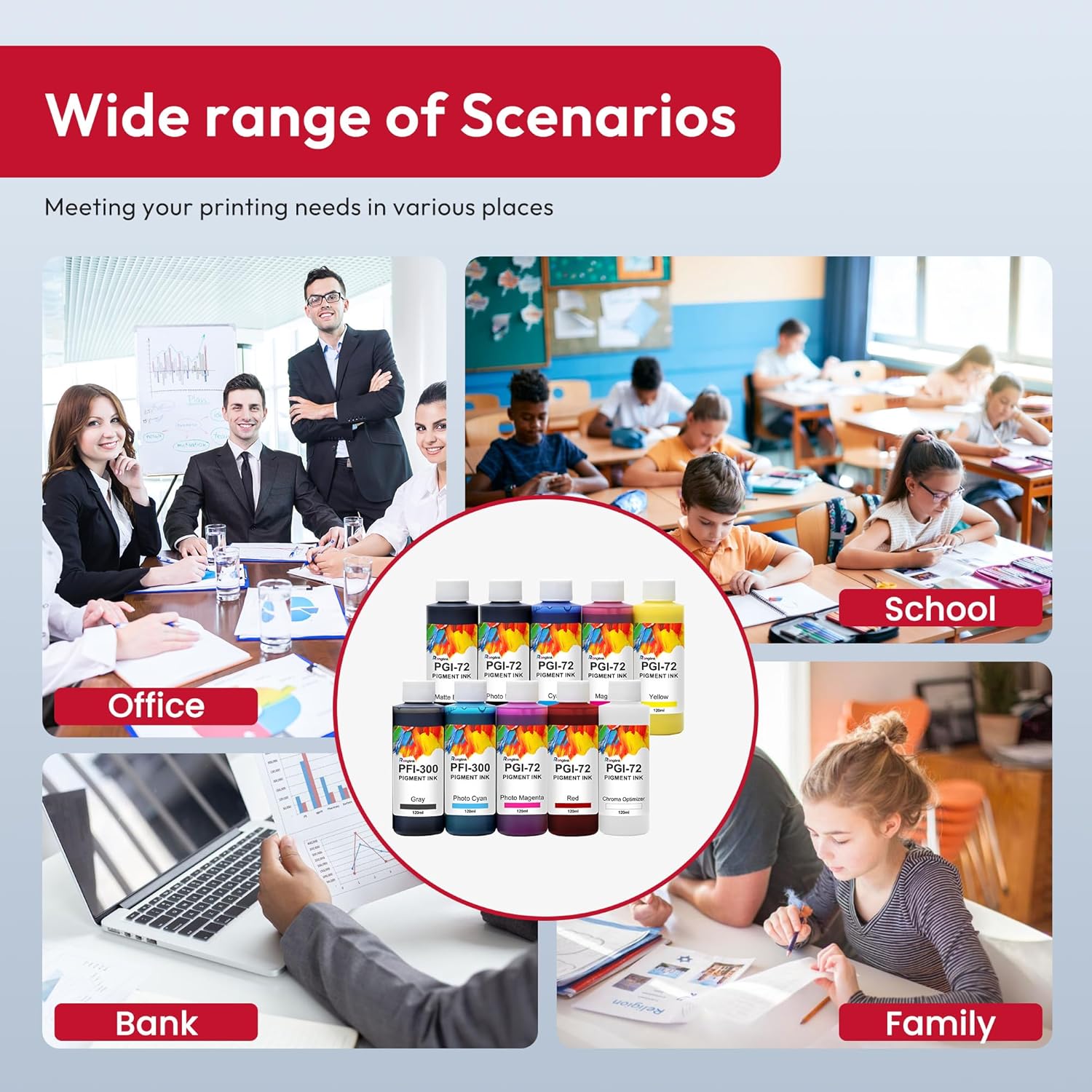 PGI-72 Refill Ink Replacement for Canon PGI72 Ink Bottle 120ML High Capacity Works with imagePROGRAF PRO-10 PRO10 PRO 10 Printer (10 Bottles, MBK/PBK/C/Y/M/R/CO/PC/PM/GY)