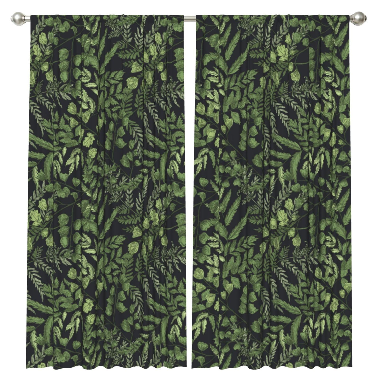 InOmak Leaves Botanical, 2 Panels Window Curtains 52 x 84 Inch Blackout Curtains for Living Room Bedroom