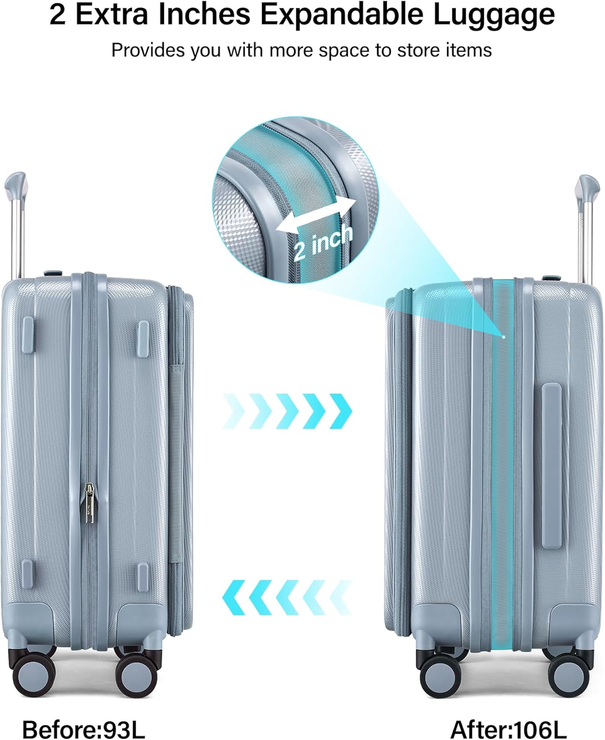 Hanke 26 Inch Expandable Luggage Top Opening Checked Bag Luggage Hard Shell Suitcases with Wheels Lightweight Travel Luggage Heavy Duty Luggage Suitcase with Lock for Woman Men-Grey - Image 4