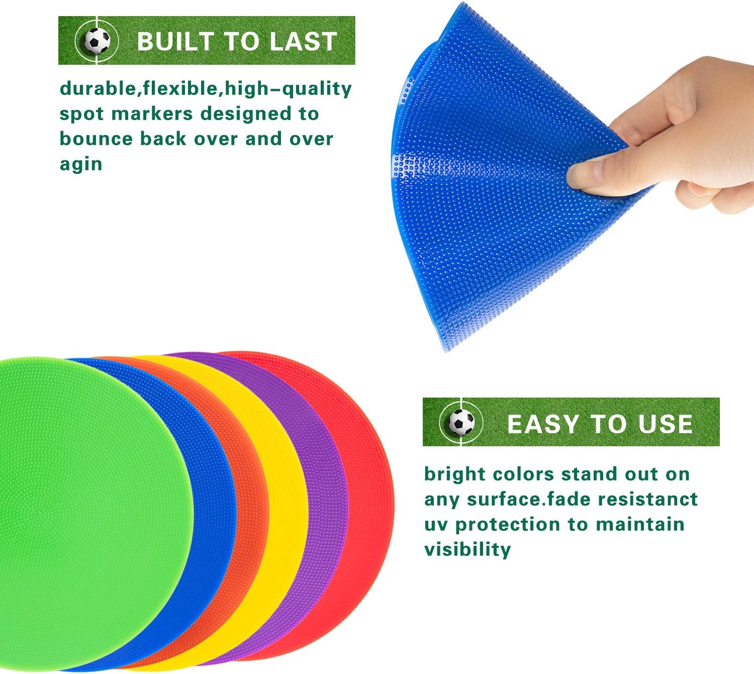 4 inch/9 Inch Colored Poly Spot Marker 12 Pcs, Non-Slip Rubber Agility Markers Flat Field Cones Floor Dots for Football, Basketball Training Markers, Dance Practice and Drills with Flat Cones Points