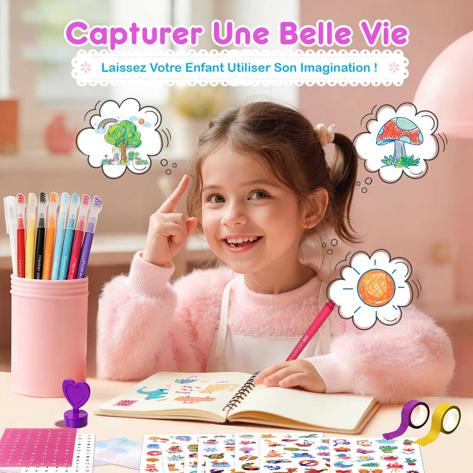 Kit de Journal de Bricolage, Pack 2 Carnets avec Accessoires pour Scrapbooking - Cadeaux Anniversaire pour Filles 8-12 Ans