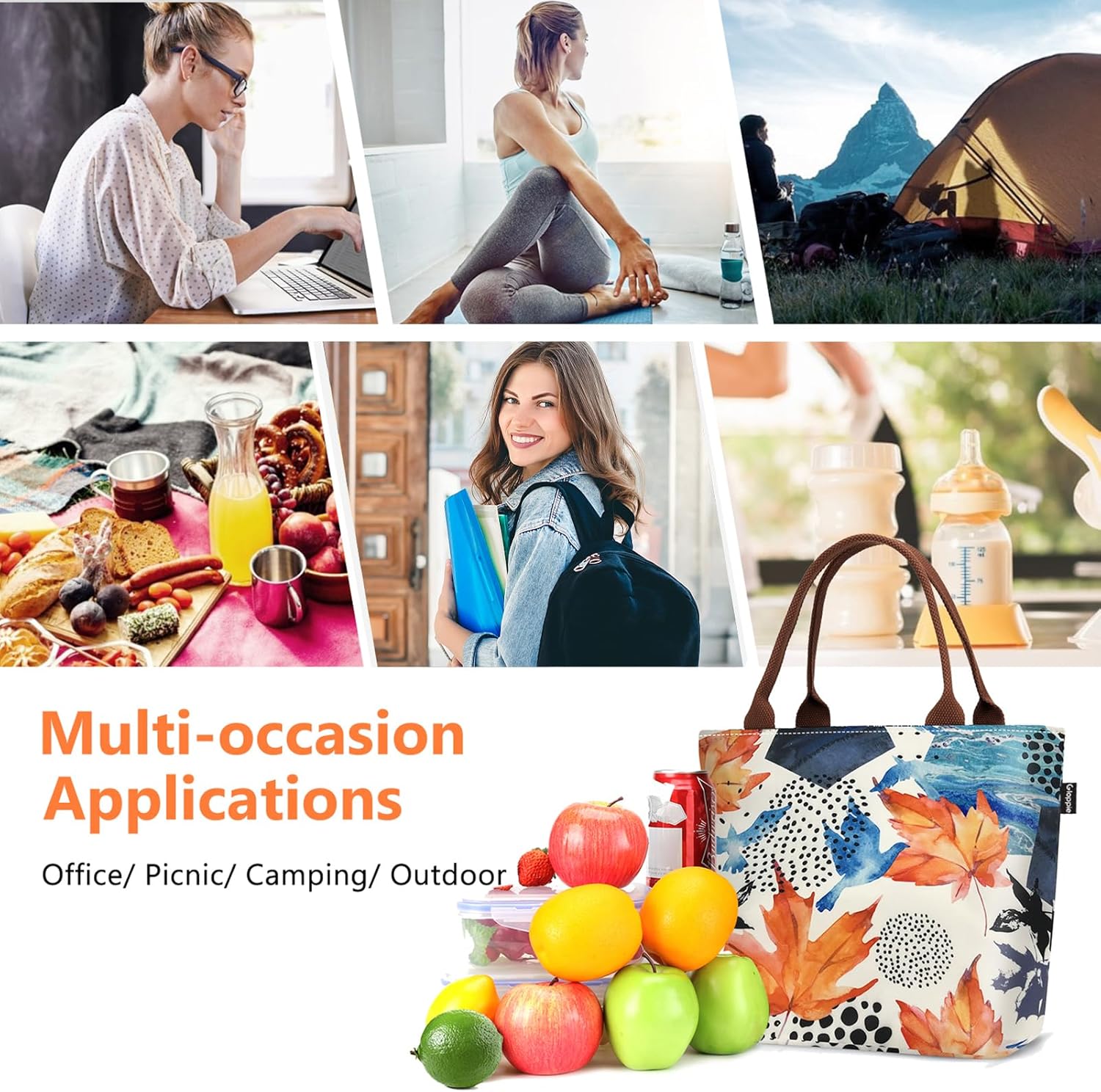 Gloppie Insulated Lunch Tote for Women | 9L Leakproof Cooler Bag with Maple Leaf Design | Thermal Work Lunch Bag for Office, Picnic & Gym - Image 6