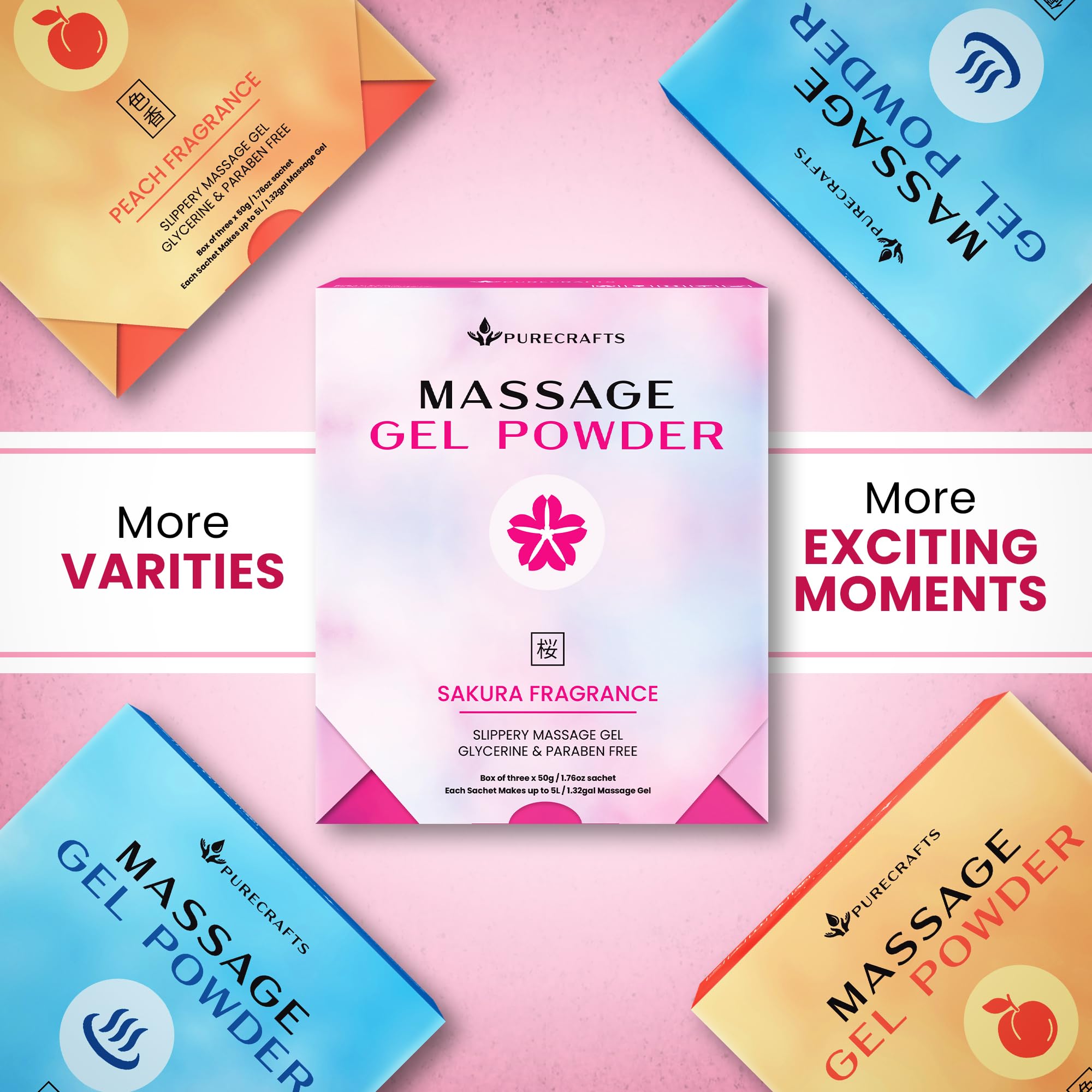 Gel da Massaggio in Polvere 50g (Confezione da 3) | Fragranza alla Sakura | Prodotto in Giappone | Gel Liscio e Scorrevole per Benessere e Relax | 50g Producono 5 Litri | Basta Aggiungere Acqua