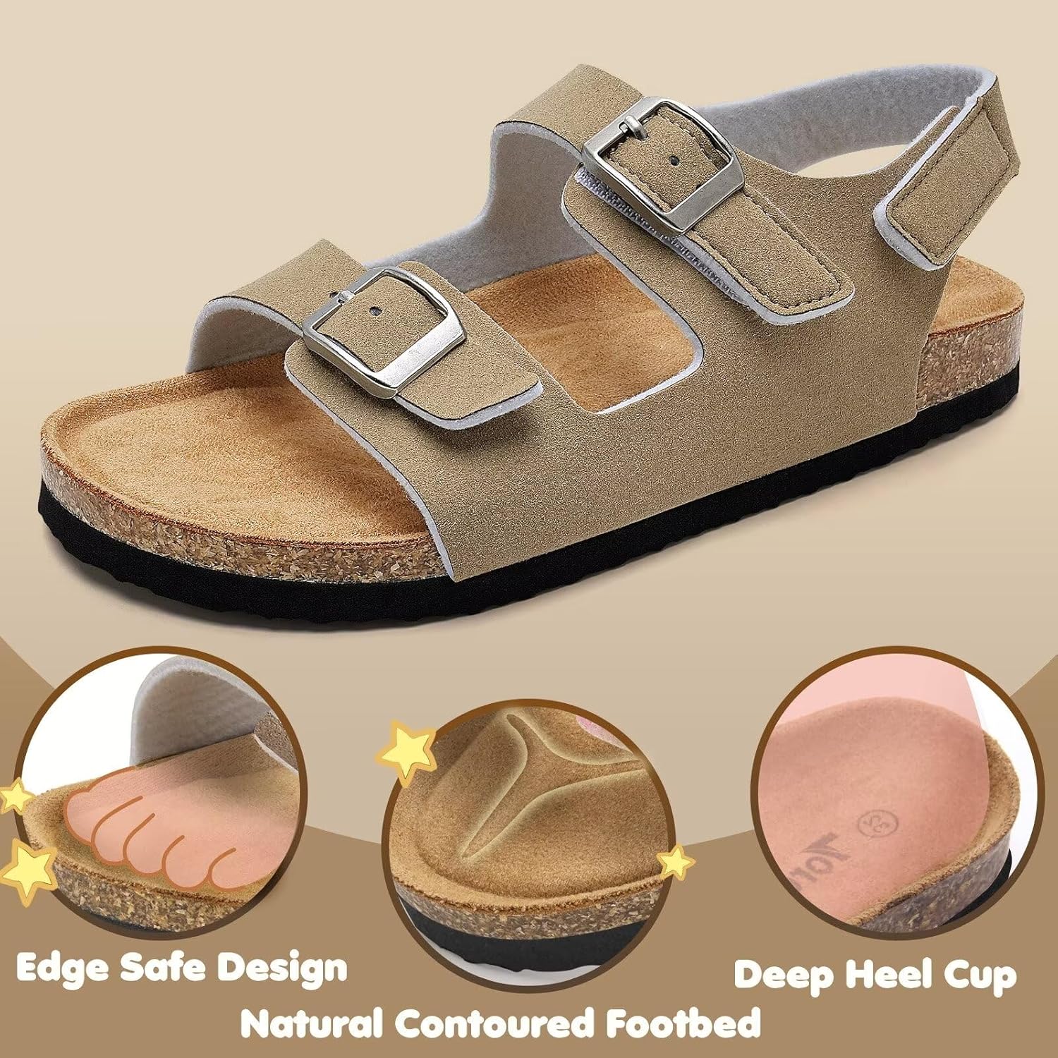 Torotto Toddler Kids Sandals Boys Girls Cork Footbed Sandals with Adjustable Buckle Casual Slides Open Toes Flat - Image 3